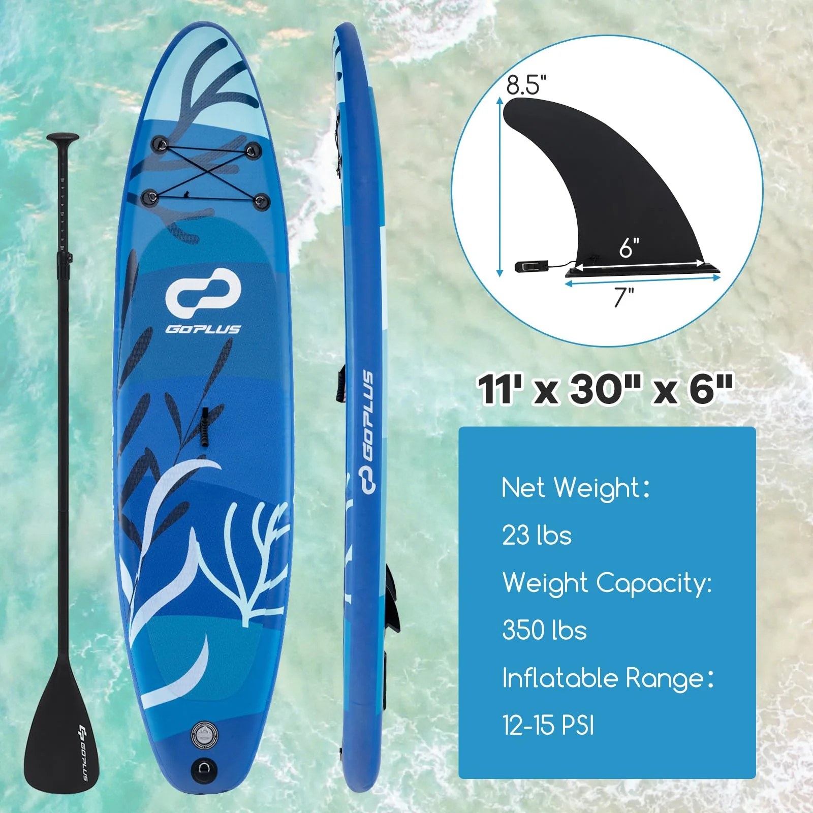 Goplus Inflatable Stand Up Paddle Board, 11FT SUP with Accessory Pack - Image 7
