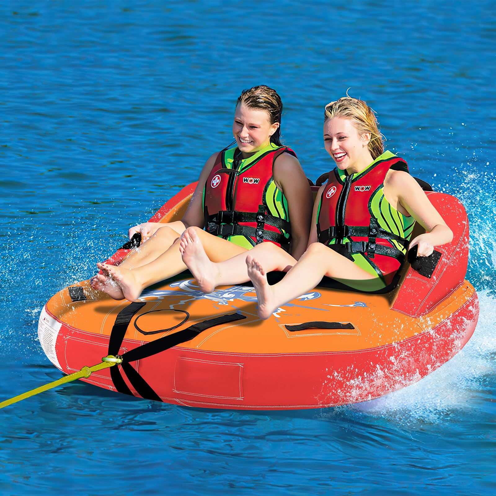 Goplus Inflatable Towable Tubes for Boating, 1-2 Person Water Sport Towables for Boat to Pull, Sofa Style Boat Tube with Drainage - Image 11