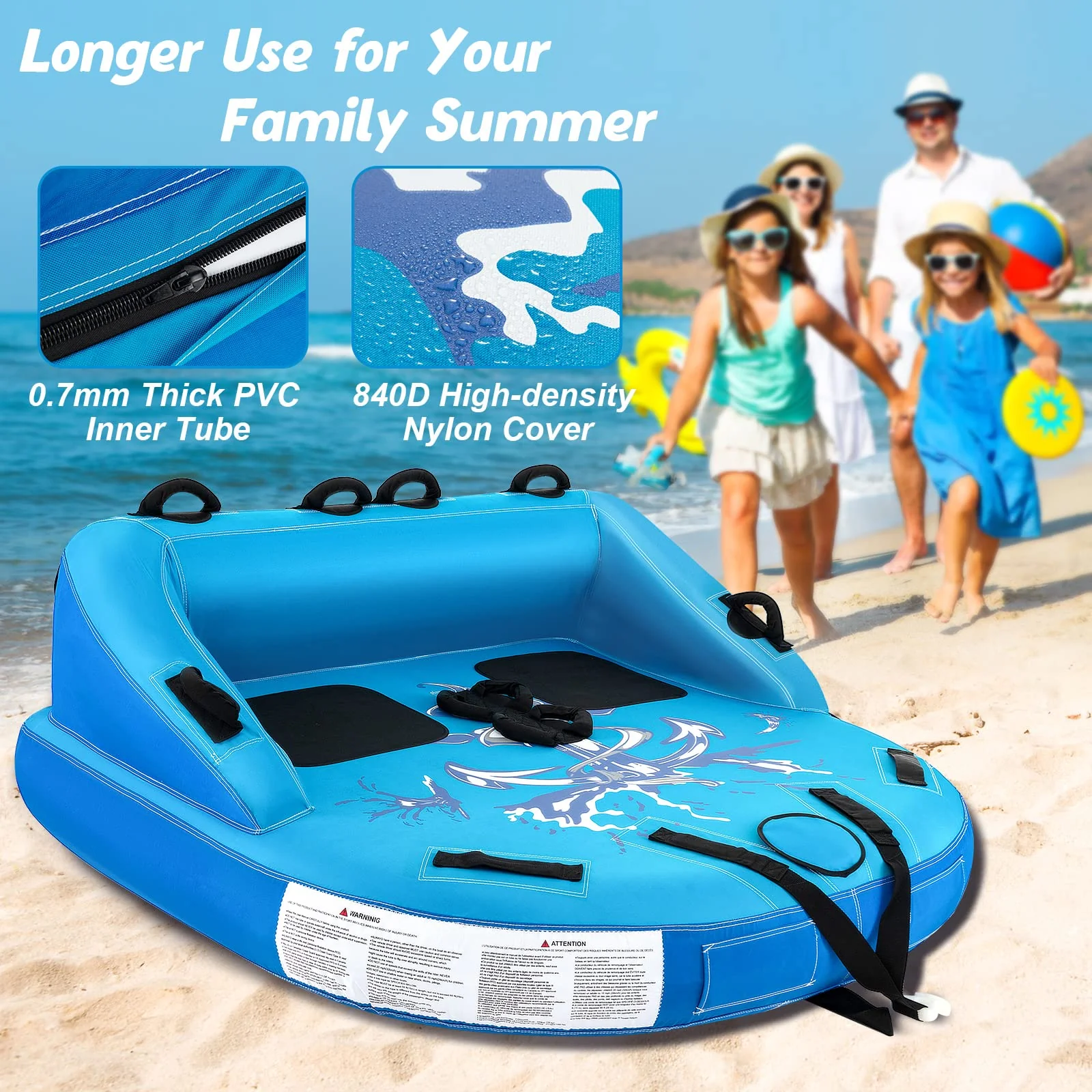 Goplus Inflatable Towable Tubes for Boating, 1-2 Person Water Sport Towables for Boat to Pull, Sofa Style Boat Tube with Drainage - Image 9