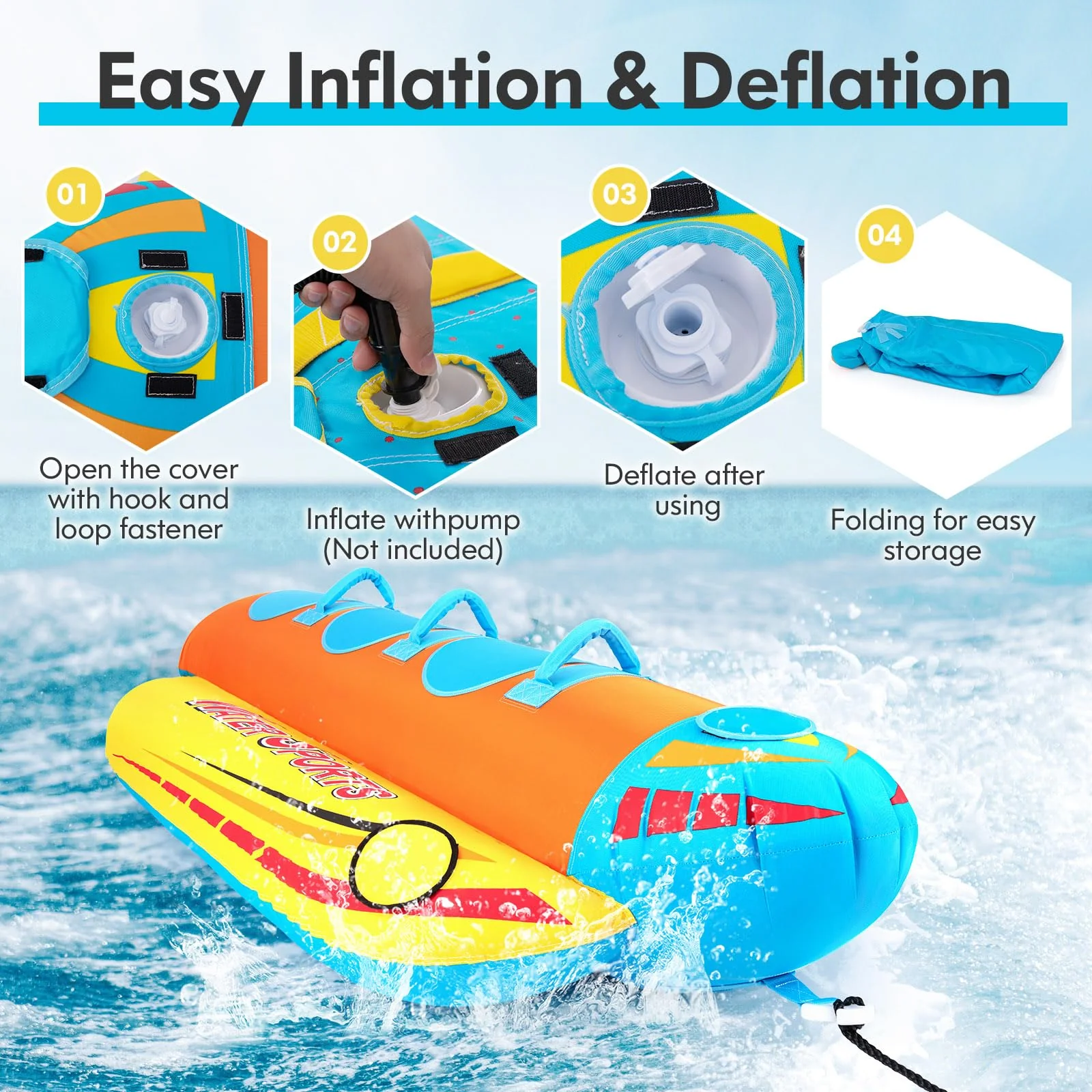 Goplus Inflatable Towable Tubes for Boating, Water Sports Banana Boat with 3 EVA-padded Seats for Towing Rider - Image 5