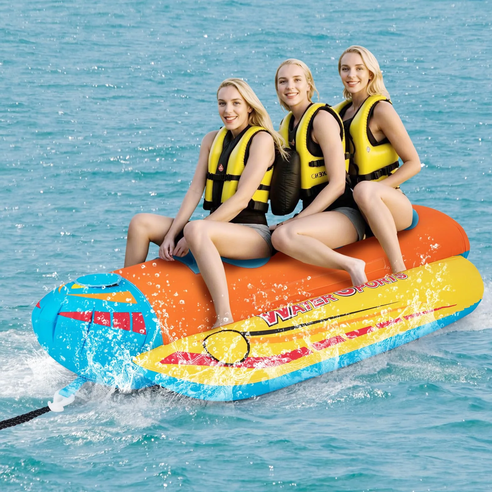 Goplus Inflatable Towable Tubes for Boating, Water Sports Banana Boat with 3 EVA-padded Seats for Towing Rider - Image 9