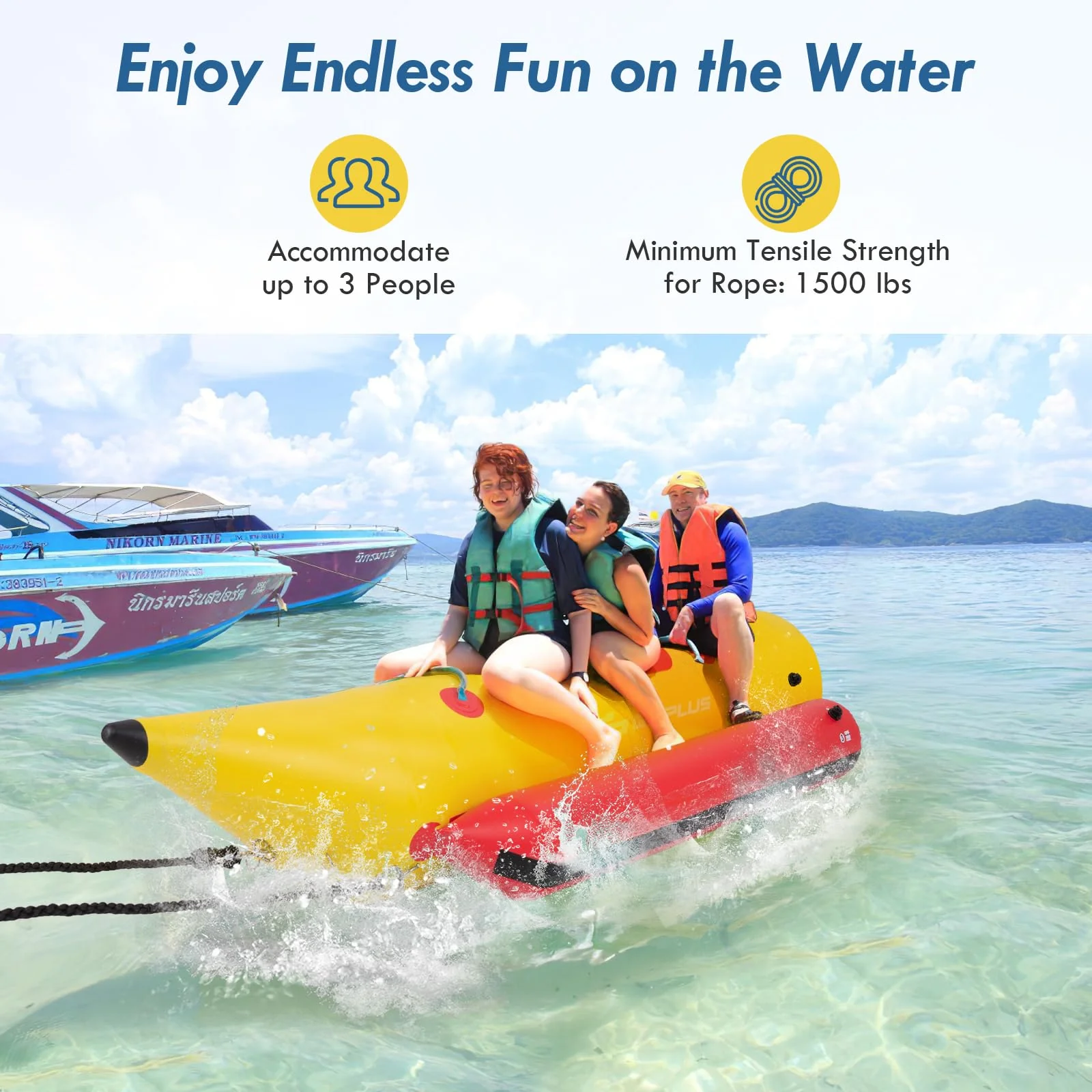 Goplus Inflatable Towable Tubes for Boating, 1-3 Rider Hot Dog Tube w/Electric Air Pump, Carrying Bag - Image 3