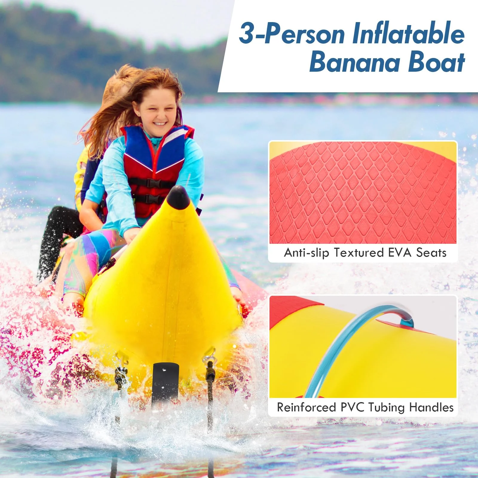 Goplus Inflatable Towable Tubes for Boating, 1-3 Rider Hot Dog Tube w/Electric Air Pump, Carrying Bag - Image 4