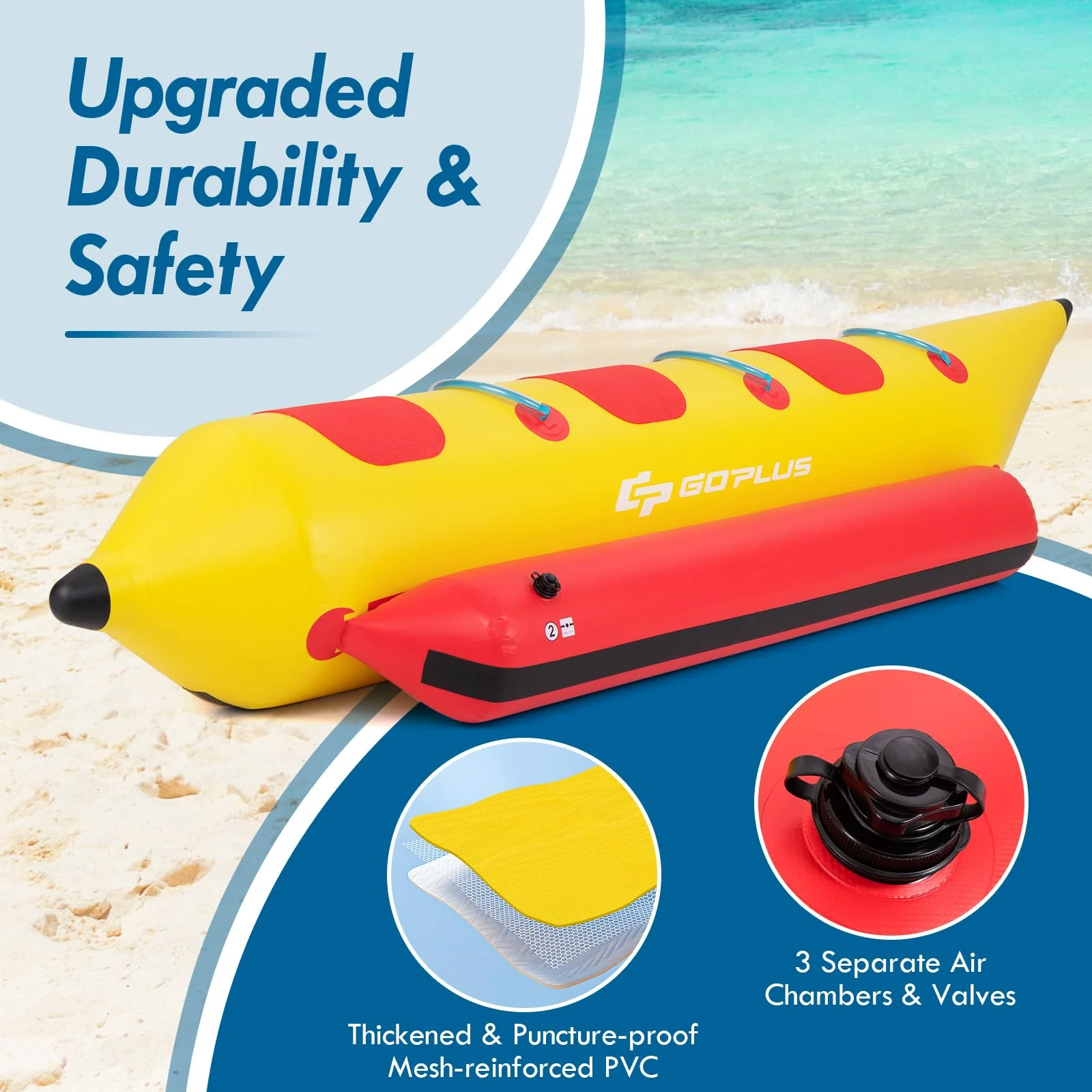 Goplus Inflatable Towable Tubes for Boating, 1-3 Rider Hot Dog Tube w/Electric Air Pump, Carrying Bag - Image 5