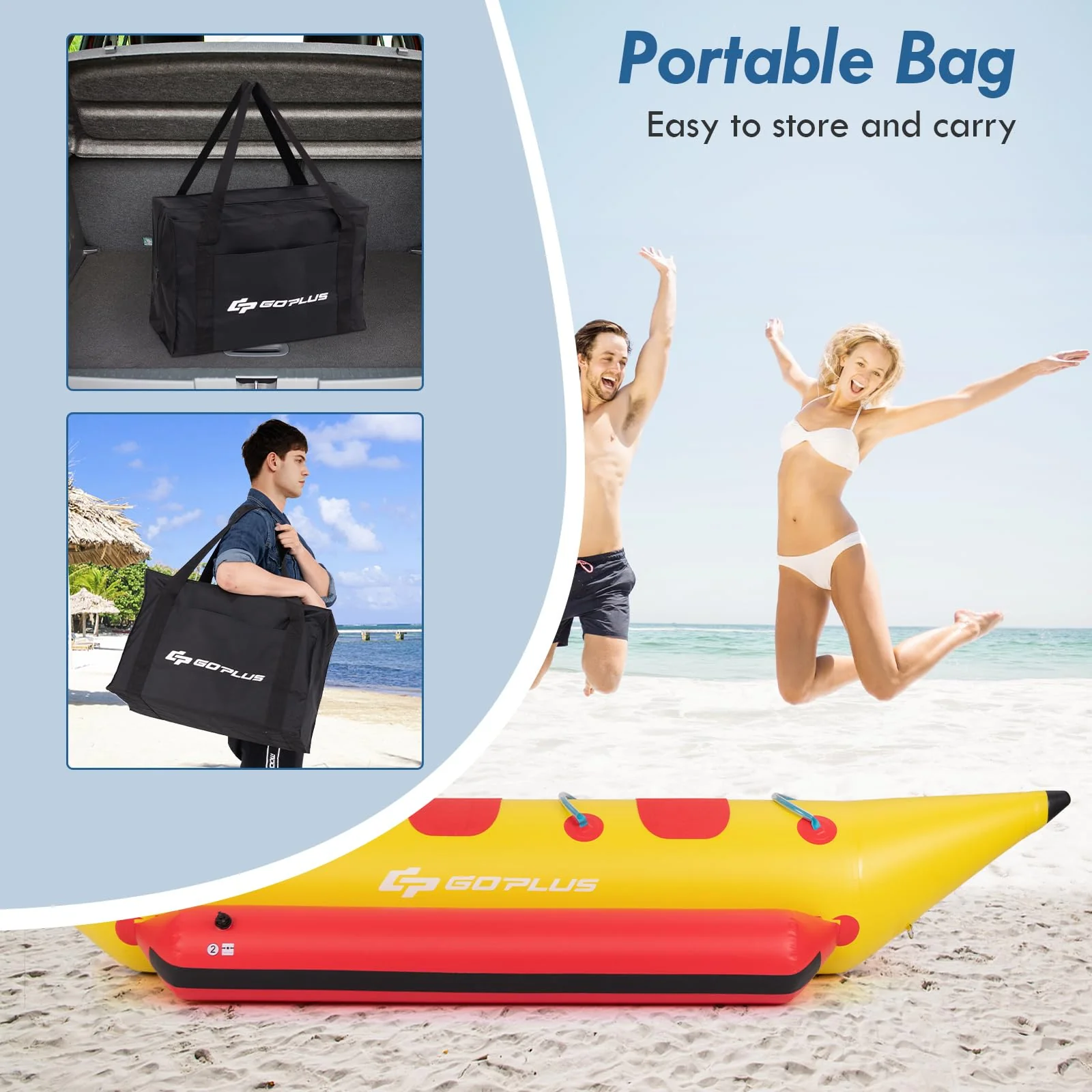 Goplus Inflatable Towable Tubes for Boating, 1-3 Rider Hot Dog Tube w/Electric Air Pump, Carrying Bag - Image 9