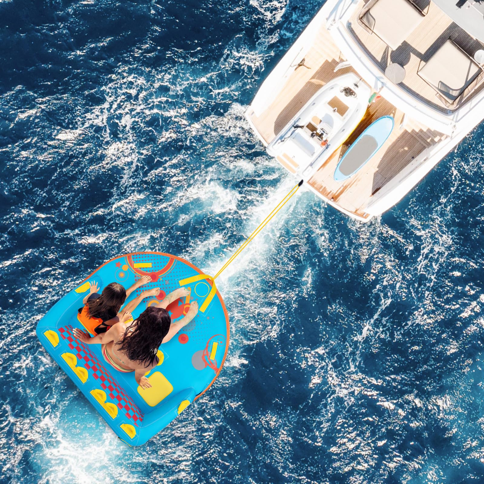 Goplus Inflatable Towable Tubes for Boating, 1-3 Riders Water Sport Towables for Boat - Image 7