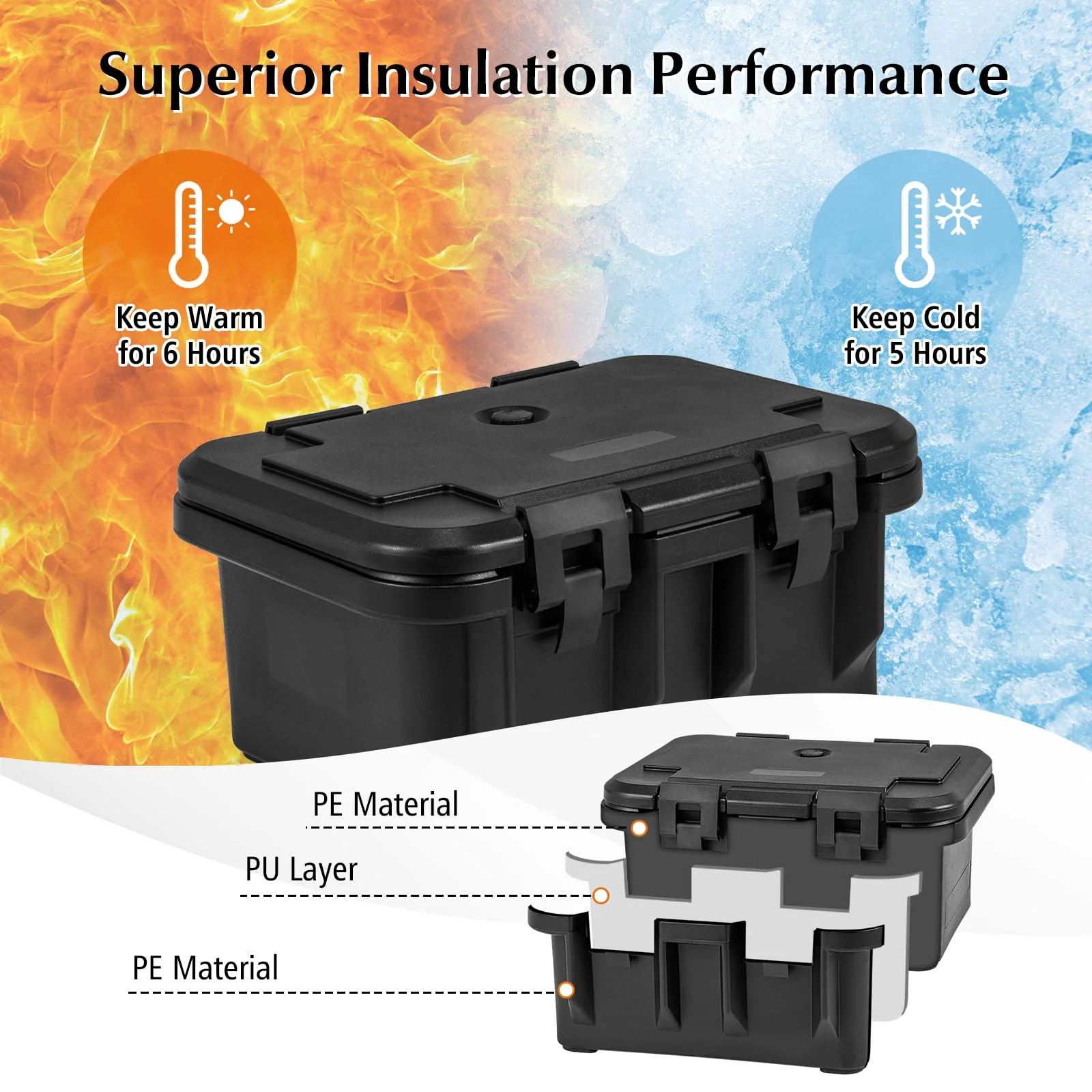 Goplus Insulated Food Pan Container, 31 QT Stackable Hot Box w/ 3 Transparent One-Third Pans with Lids - Image 4