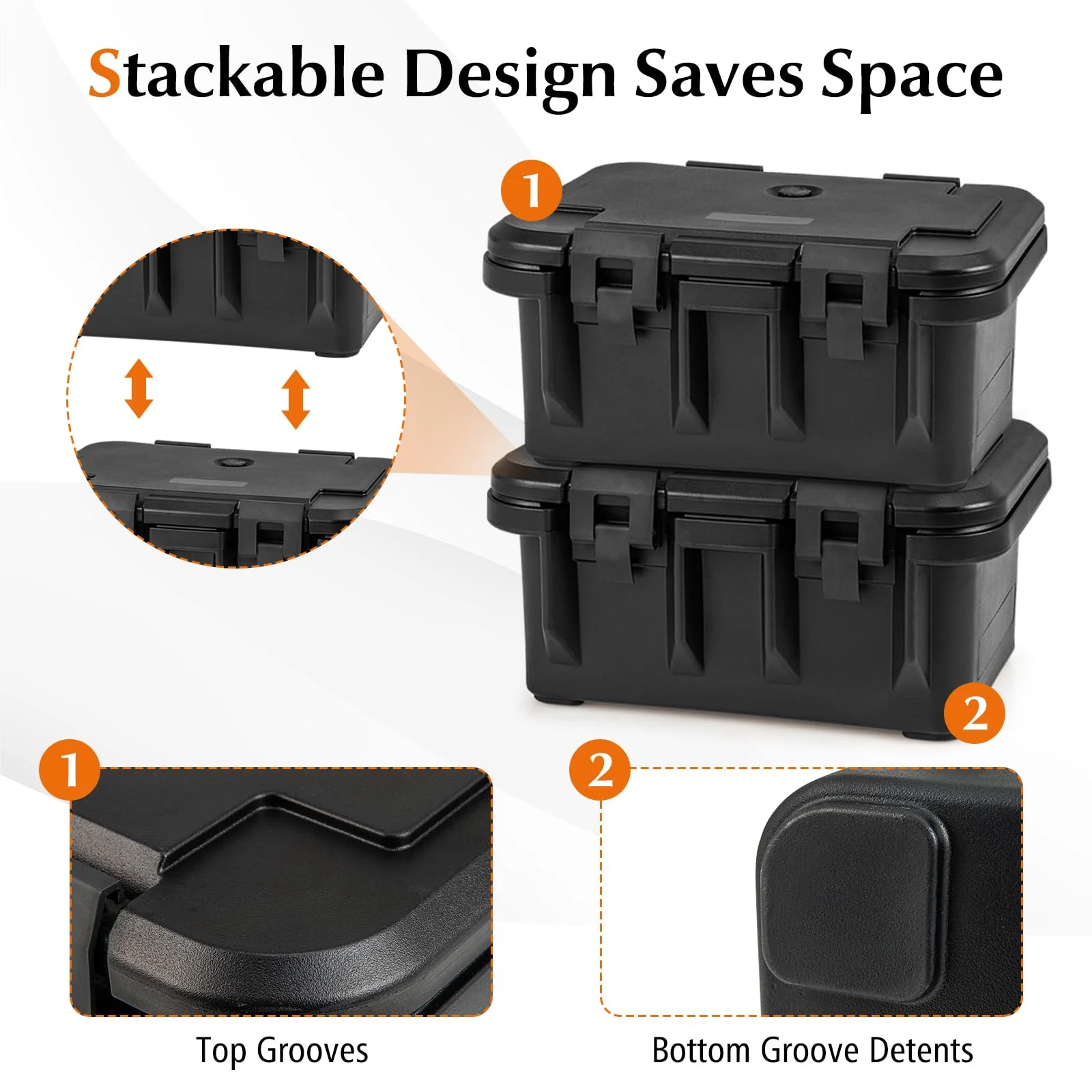 Goplus Insulated Food Pan Container, 31 QT Stackable Hot Box w/ 3 Transparent One-Third Pans with Lids - Image 6