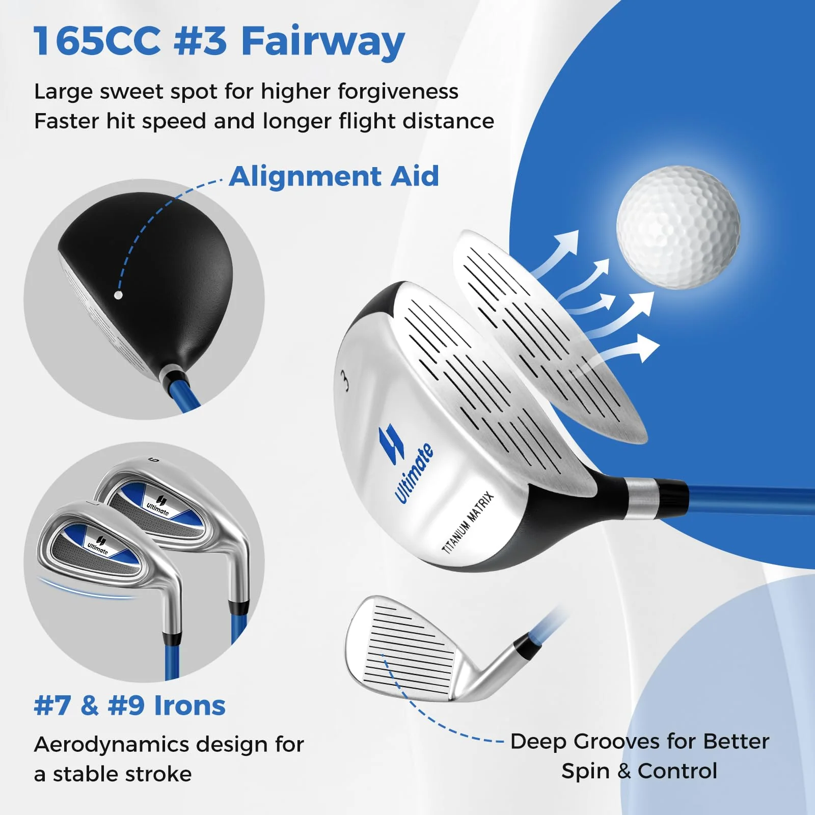 Goplus Junior Complete Golf Clubs Set for Kids, Right Hand Golf Clubs w/Stand Bag, Aged 11-13 - Image 3