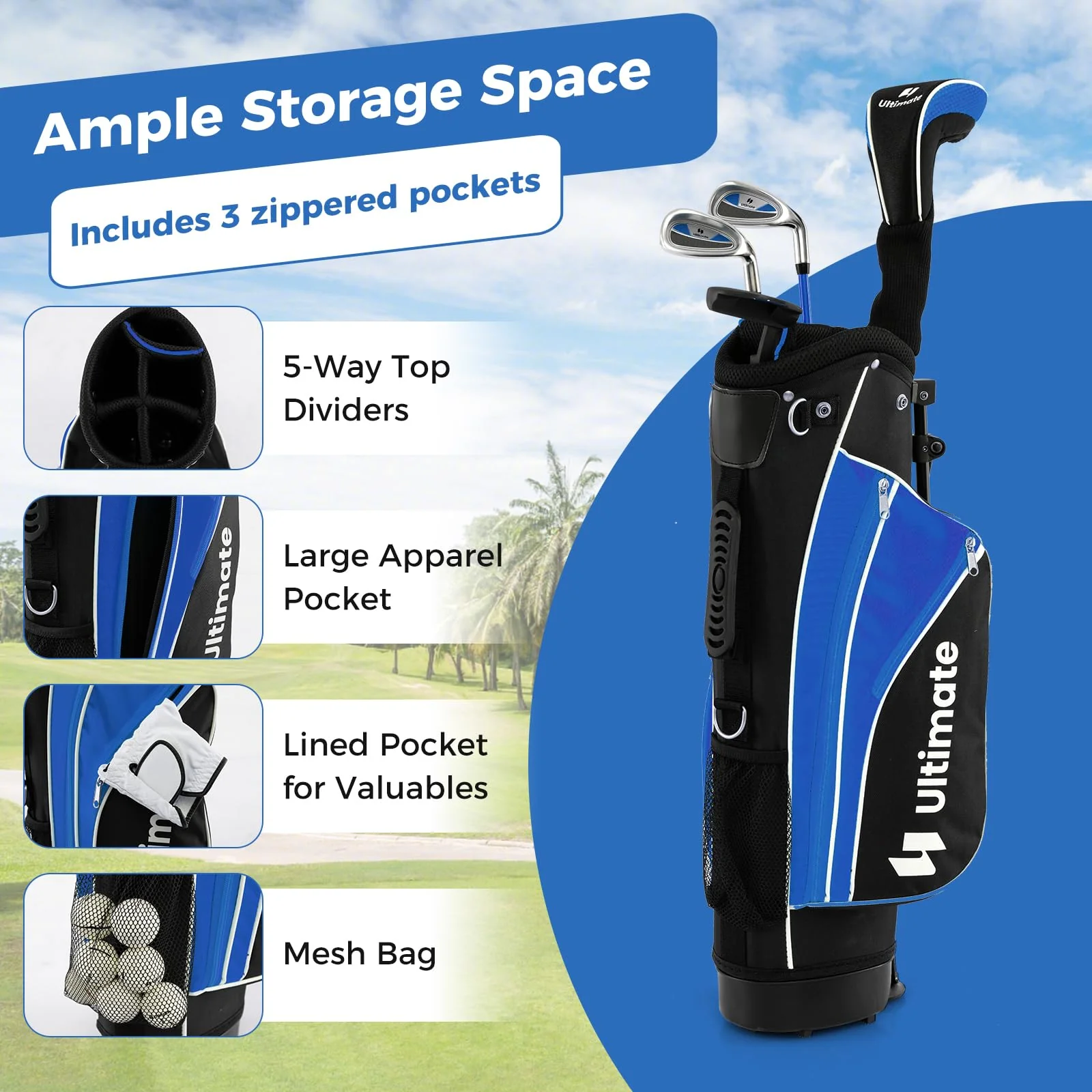 Goplus Junior Complete Golf Clubs Set for Kids, Right Hand Golf Clubs w/Stand Bag, Aged 8-10 - Image 6
