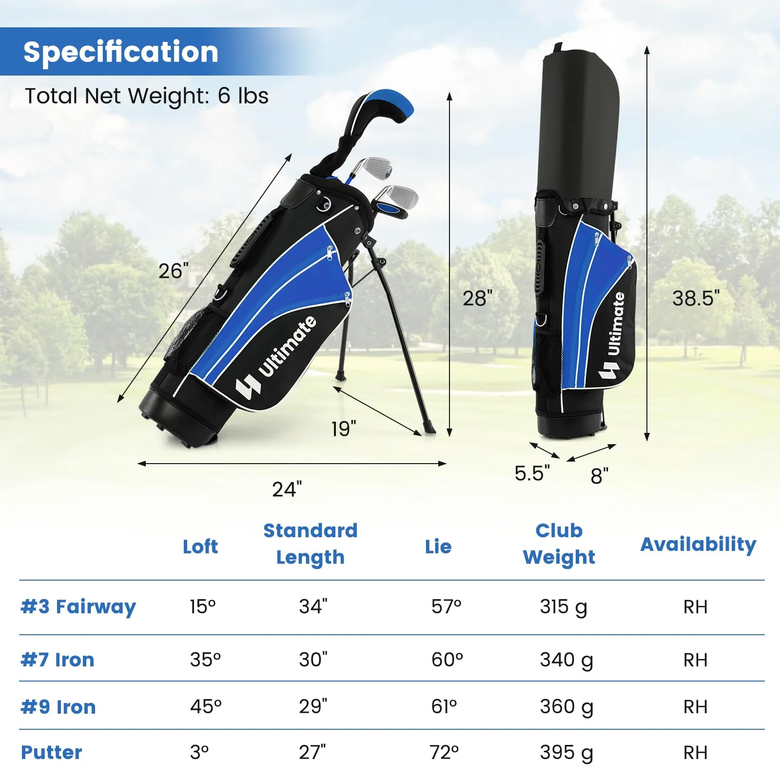Goplus Junior Complete Golf Clubs Set for Kids, Right Hand Golf Clubs w/Stand Bag, Aged 8-10 - Image 7