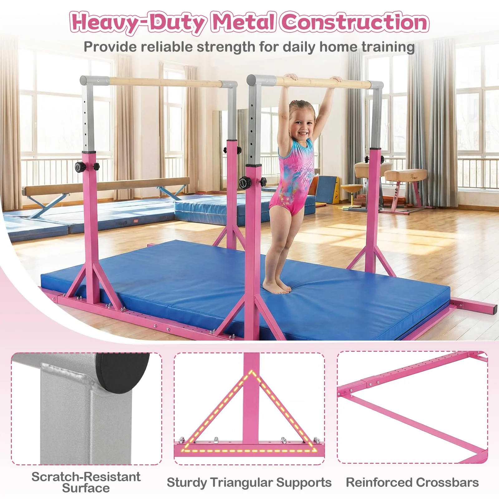 Goplus Junior Gymnastic Parallel Bars with 13-Level 33"-57" Adjustable Heights & 6-Level Adjustable Width - Image 3
