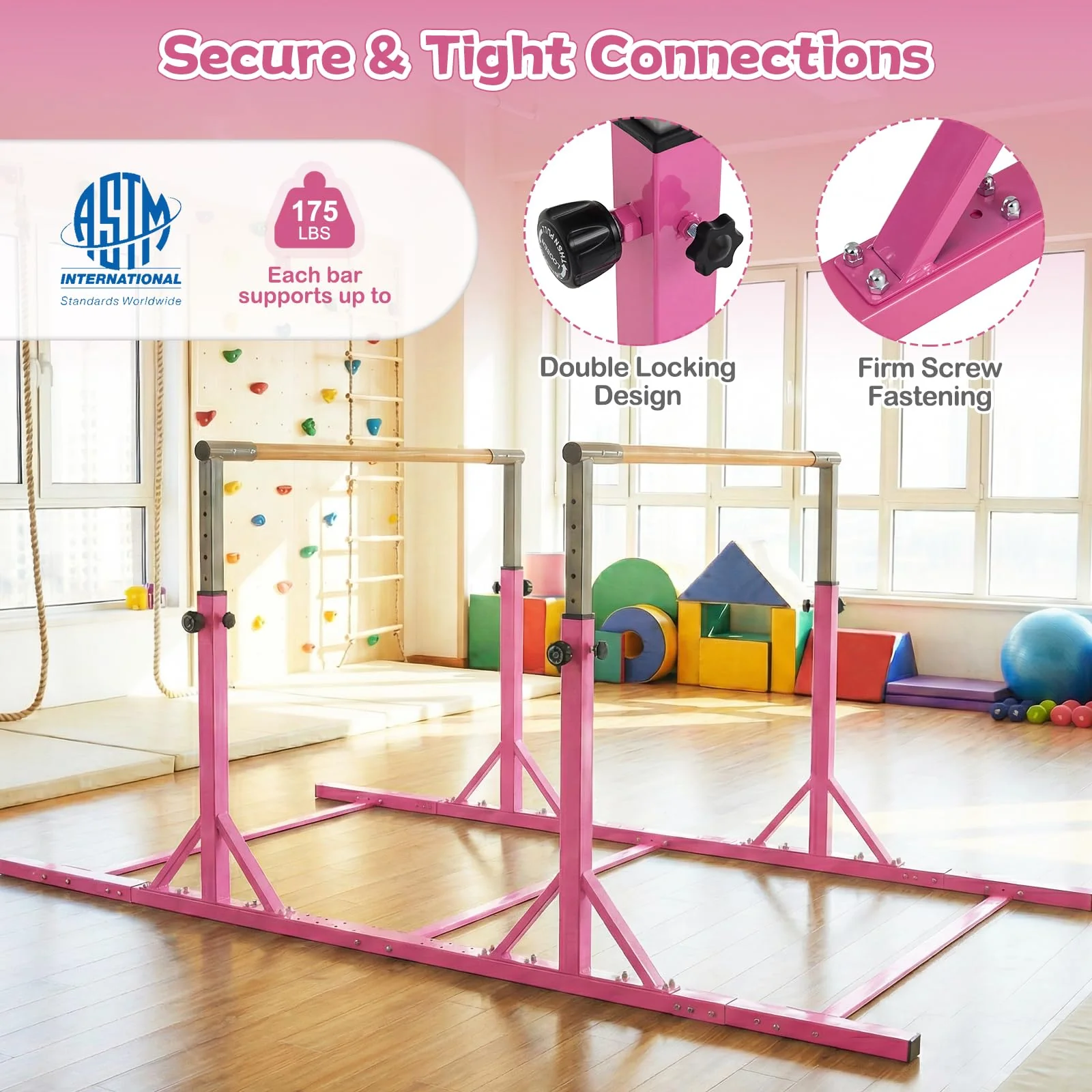 Goplus Junior Gymnastic Parallel Bars with 13-Level 33"-57" Adjustable Heights & 6-Level Adjustable Width - Image 4