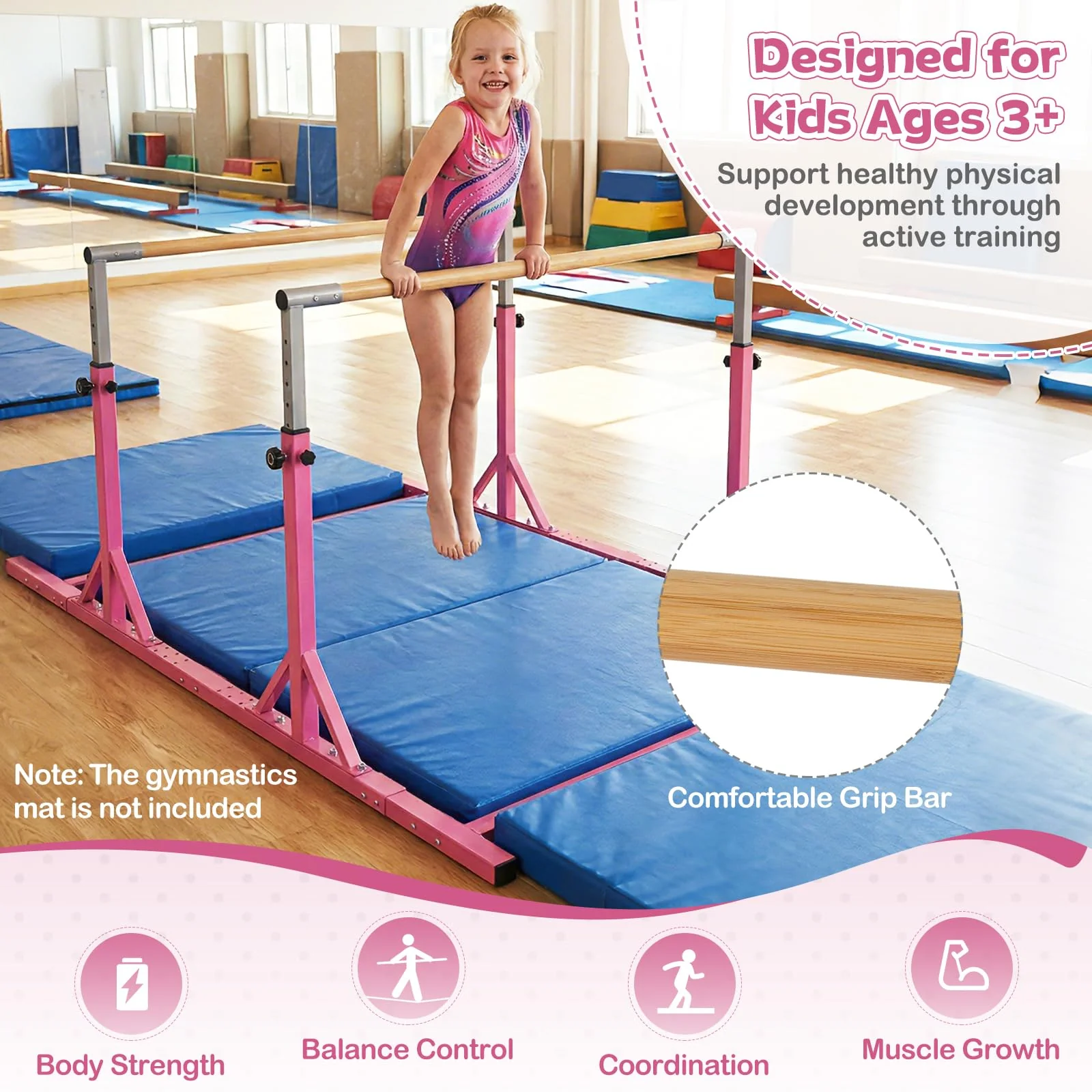 Goplus Junior Gymnastic Parallel Bars with 13-Level 33"-57" Adjustable Heights & 6-Level Adjustable Width - Image 5