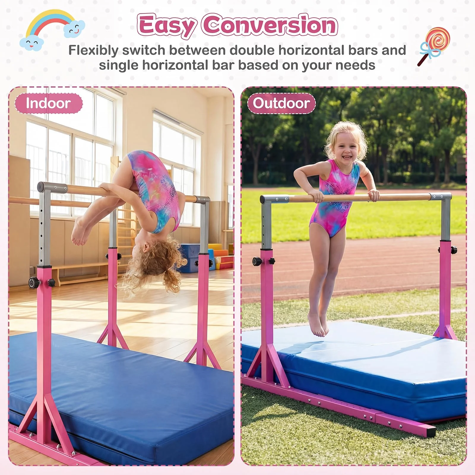 Goplus Junior Gymnastic Parallel Bars with 13-Level 33"-57" Adjustable Heights & 6-Level Adjustable Width - Image 6