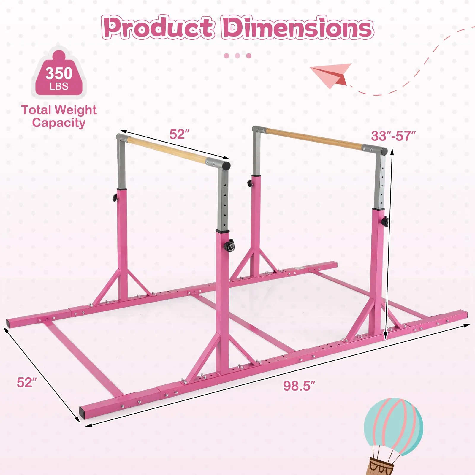 Goplus Junior Gymnastic Parallel Bars with 13-Level 33"-57" Adjustable Heights & 6-Level Adjustable Width - Image 7