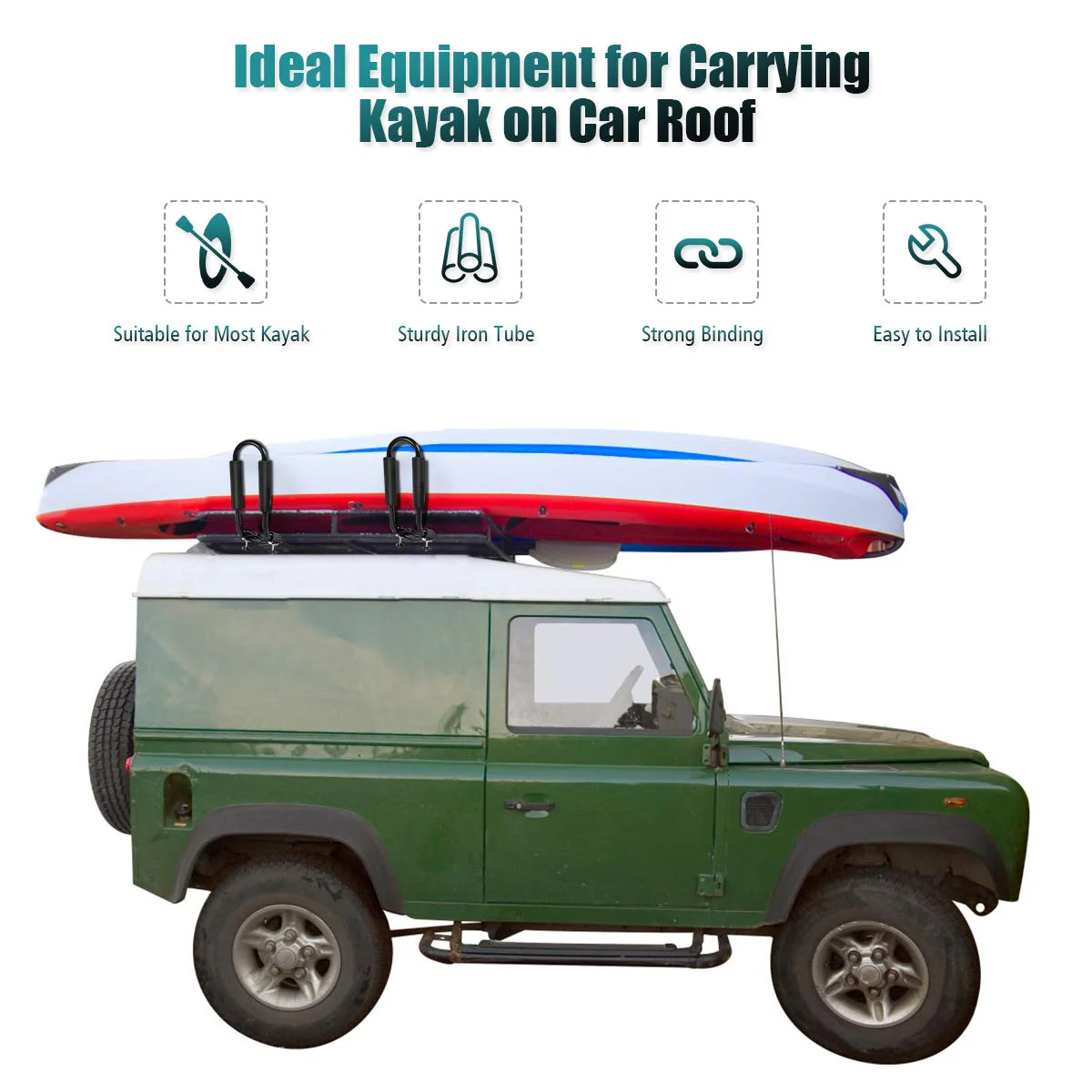Goplus Kayak Carrier Universal 2 Pair J- Shape Rack Canoe Boat Surf Ski Roof Top Mounted - Image 3