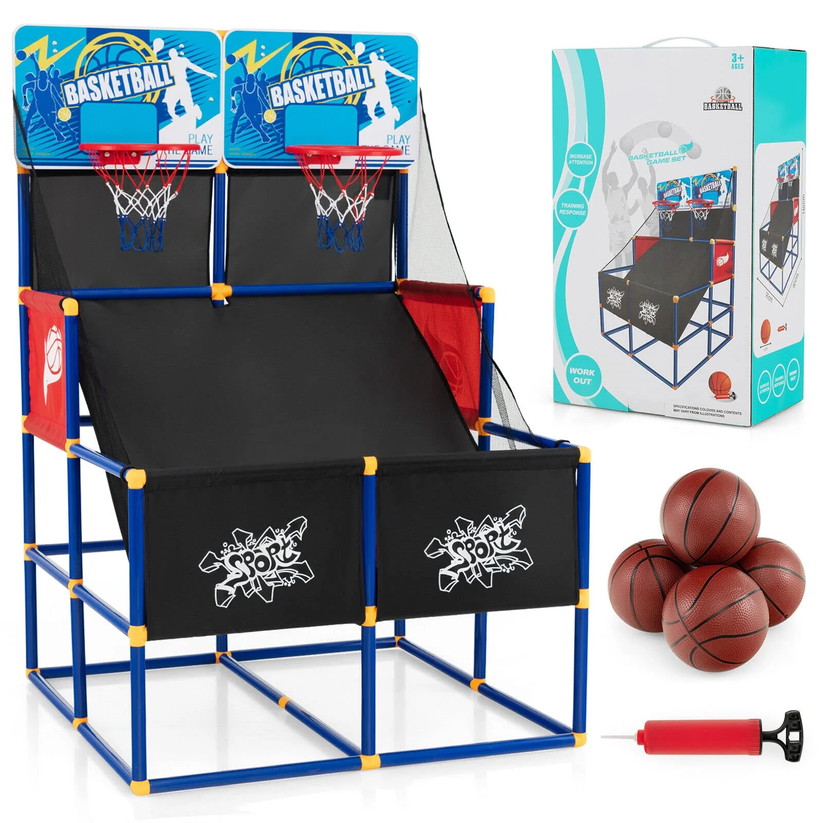 Goplus Kids Basketball Arcade Game, Dual Shot Basketball Game for 2 Players with 4 Balls & Inflation Pump