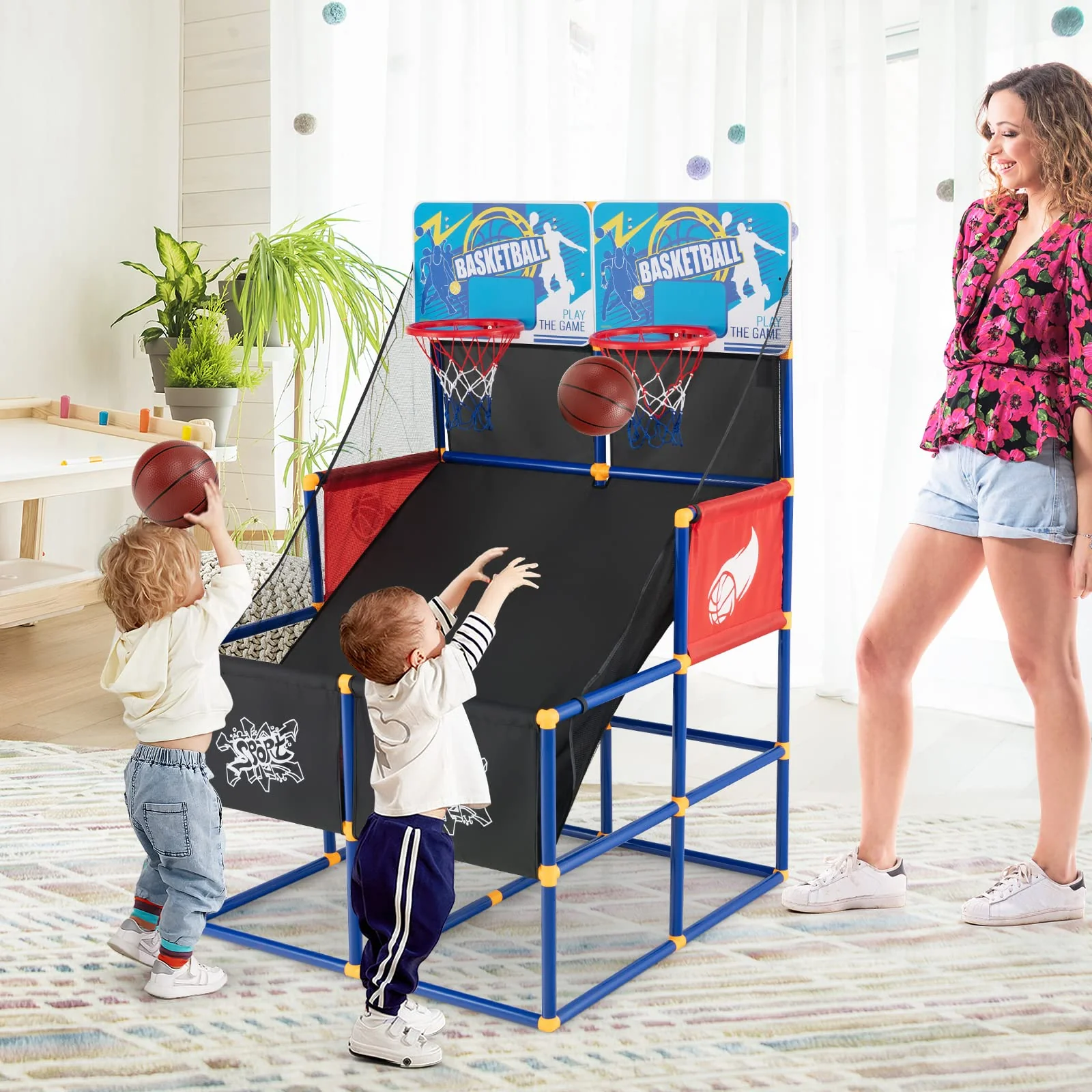 Goplus Kids Basketball Arcade Game, Dual Shot Basketball Game for 2 Players with 4 Balls & Inflation Pump - Image 2