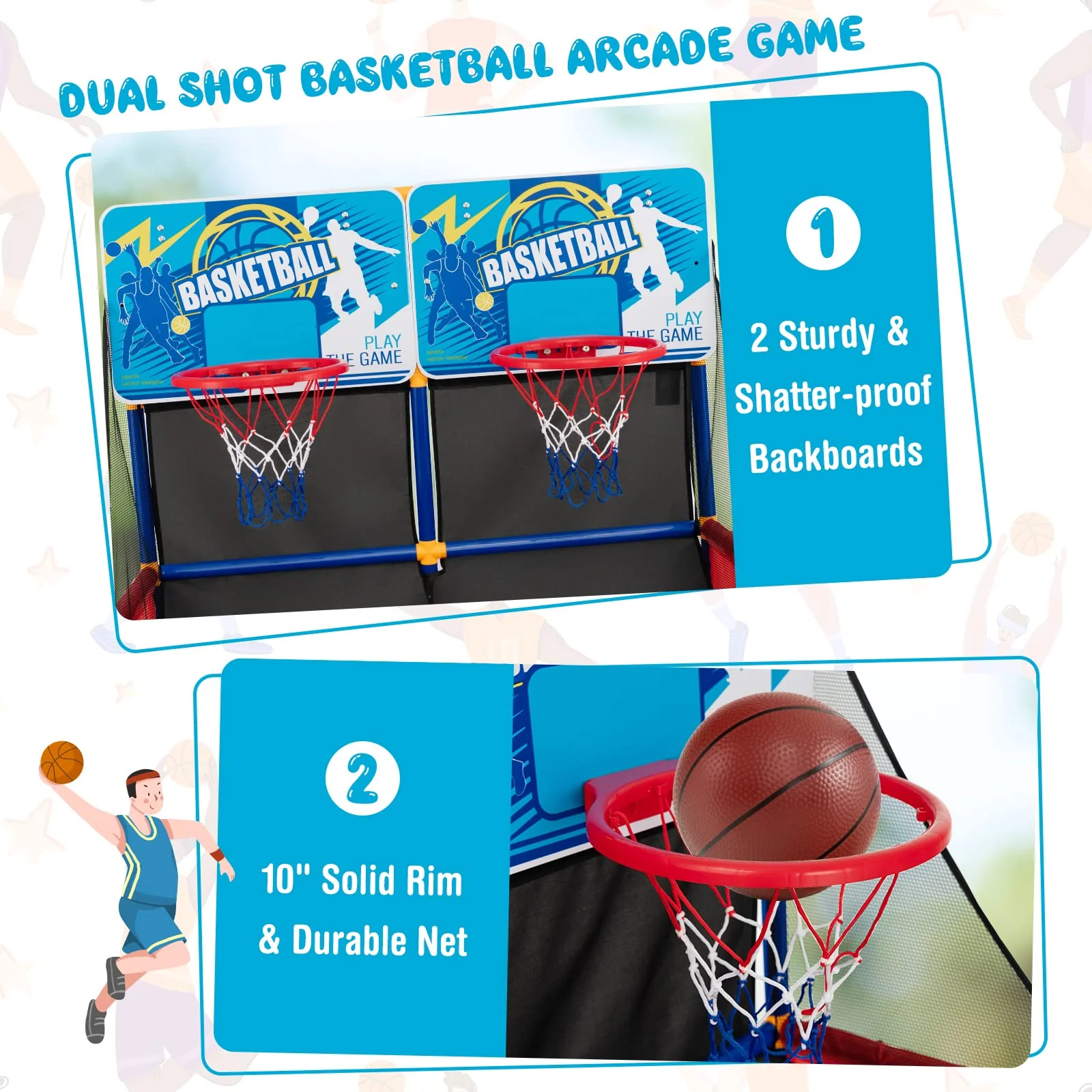Goplus Kids Basketball Arcade Game, Dual Shot Basketball Game for 2 Players with 4 Balls & Inflation Pump - Image 4