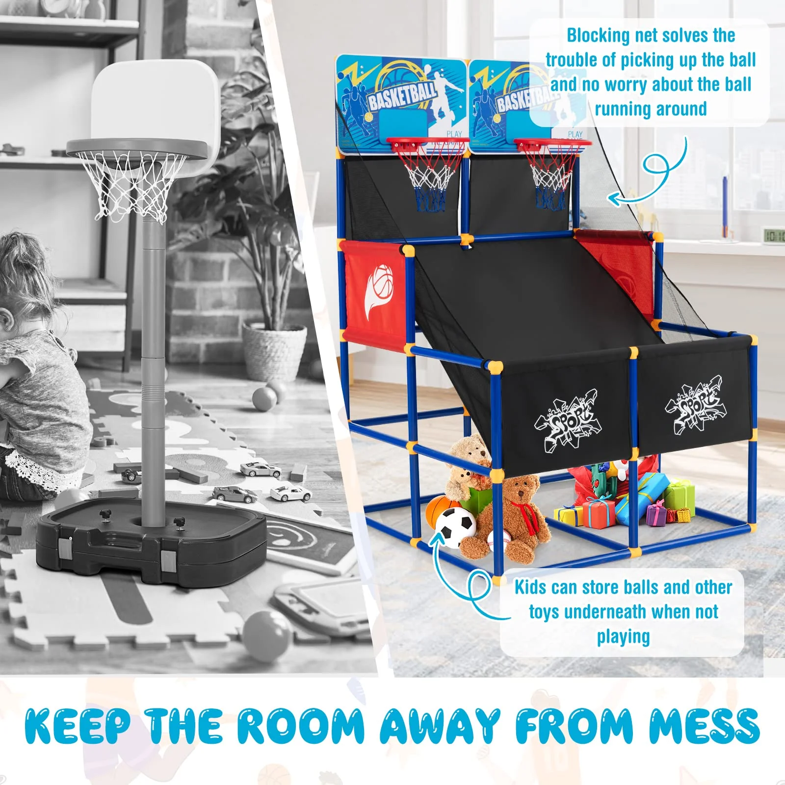 Goplus Kids Basketball Arcade Game, Dual Shot Basketball Game for 2 Players with 4 Balls & Inflation Pump - Image 5