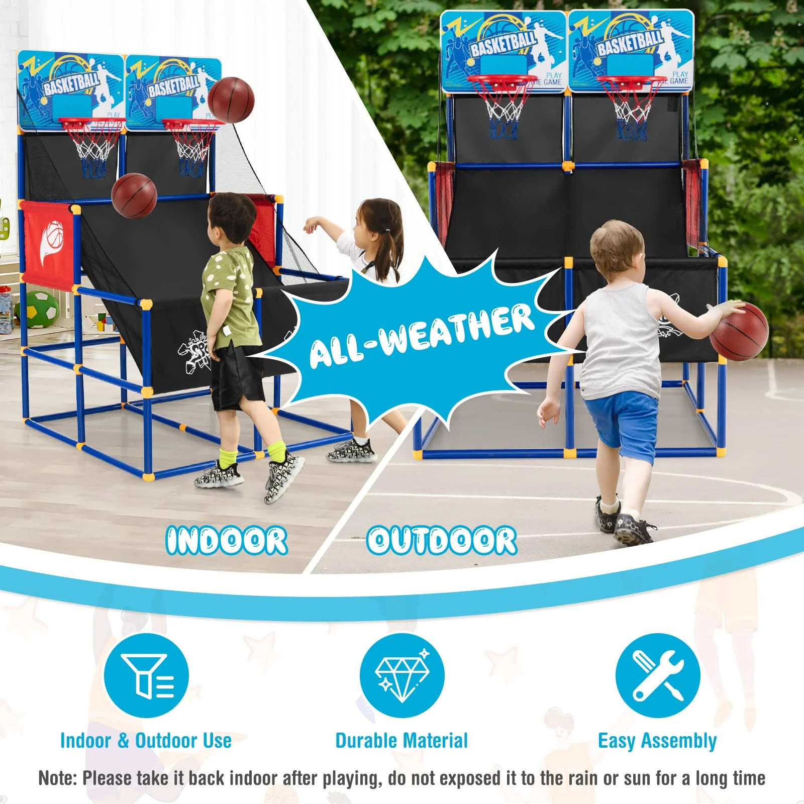 Goplus Kids Basketball Arcade Game, Dual Shot Basketball Game for 2 Players with 4 Balls & Inflation Pump - Image 6