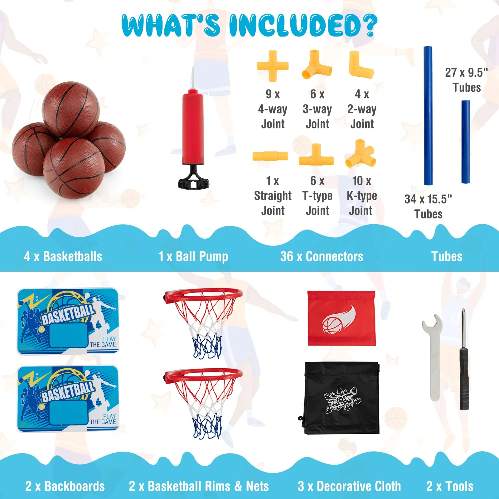 Goplus Kids Basketball Arcade Game, Dual Shot Basketball Game for 2 Players with 4 Balls & Inflation Pump - Image 8