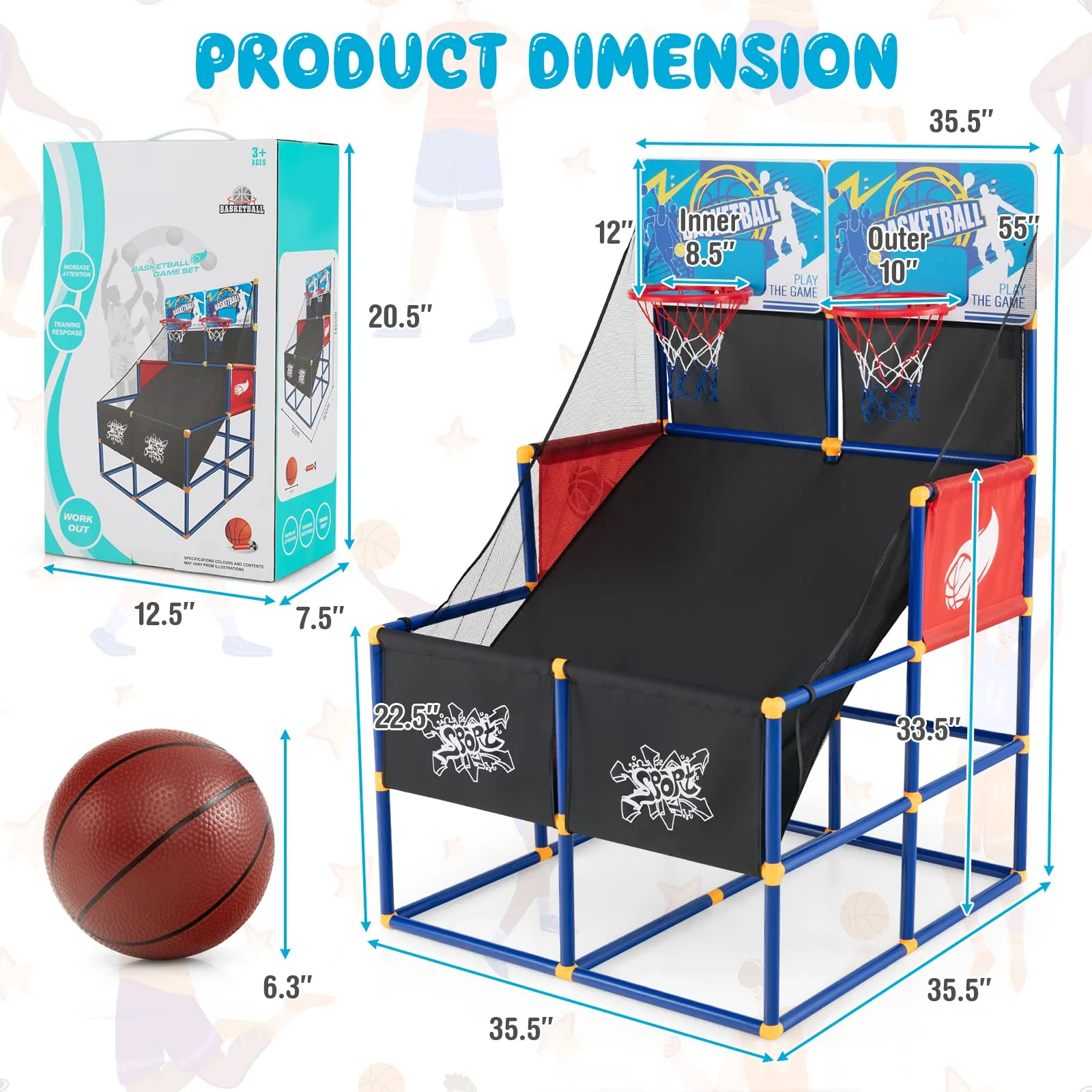 Goplus Kids Basketball Arcade Game, Dual Shot Basketball Game for 2 Players with 4 Balls & Inflation Pump - Image 9