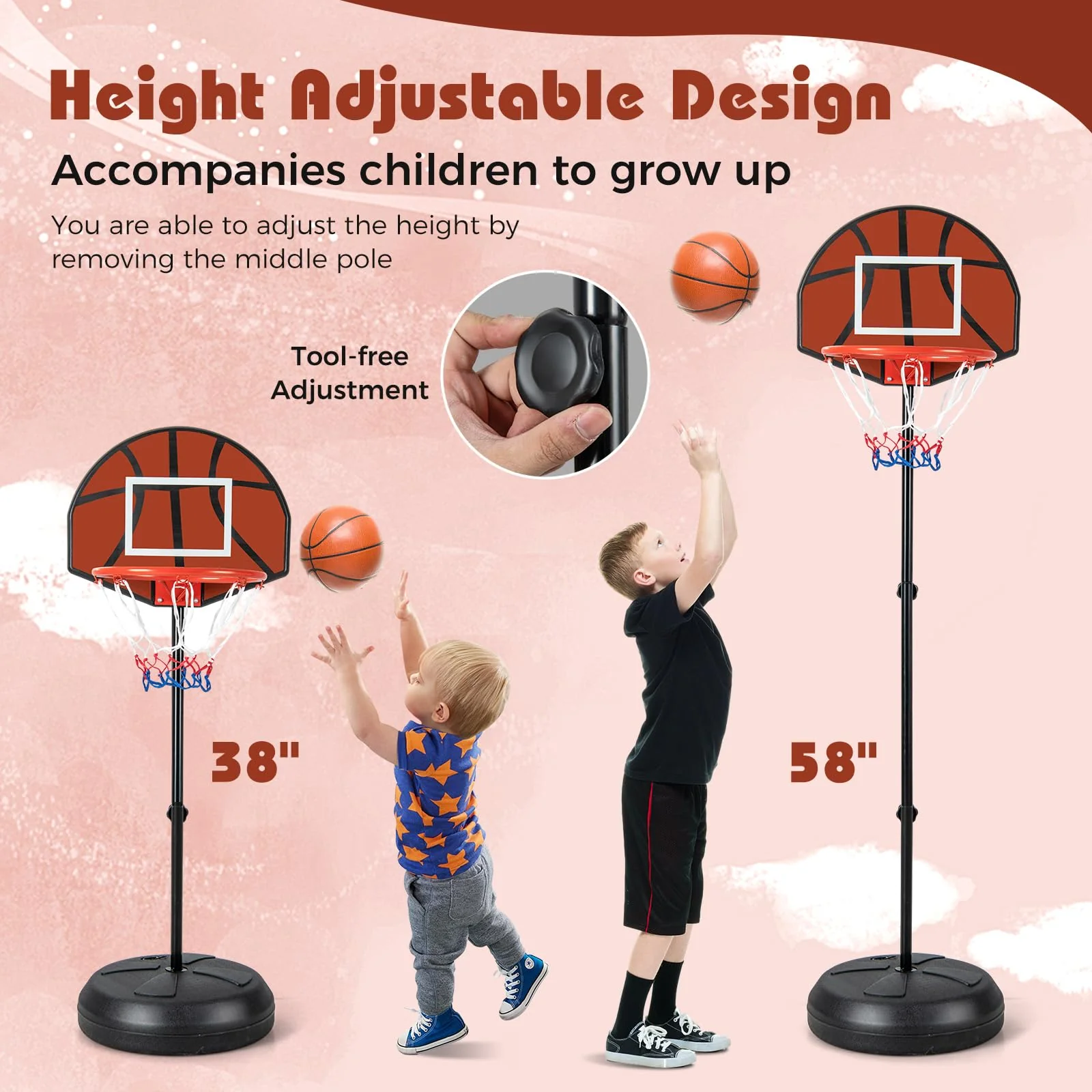 Goplus Kids Basketball Hoop, 2-in-1 Toddler Basketball Goal System with Dart Board, 6 Darts, Fillable Base - Image 3