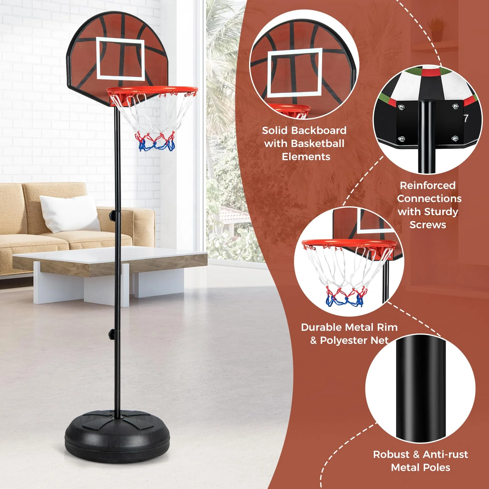 Goplus Kids Basketball Hoop, 2-in-1 Toddler Basketball Goal System with Dart Board, 6 Darts, Fillable Base - Image 4