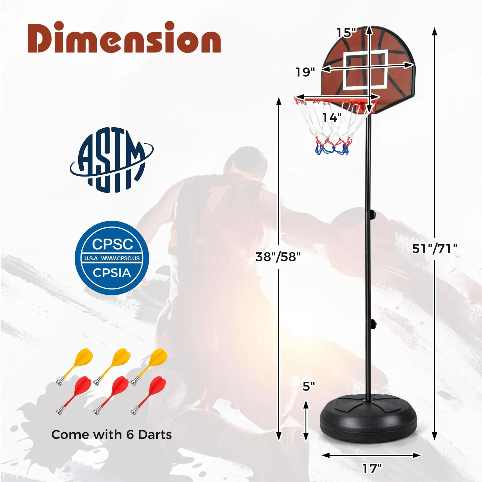 Goplus Kids Basketball Hoop, 2-in-1 Toddler Basketball Goal System with Dart Board, 6 Darts, Fillable Base - Image 7