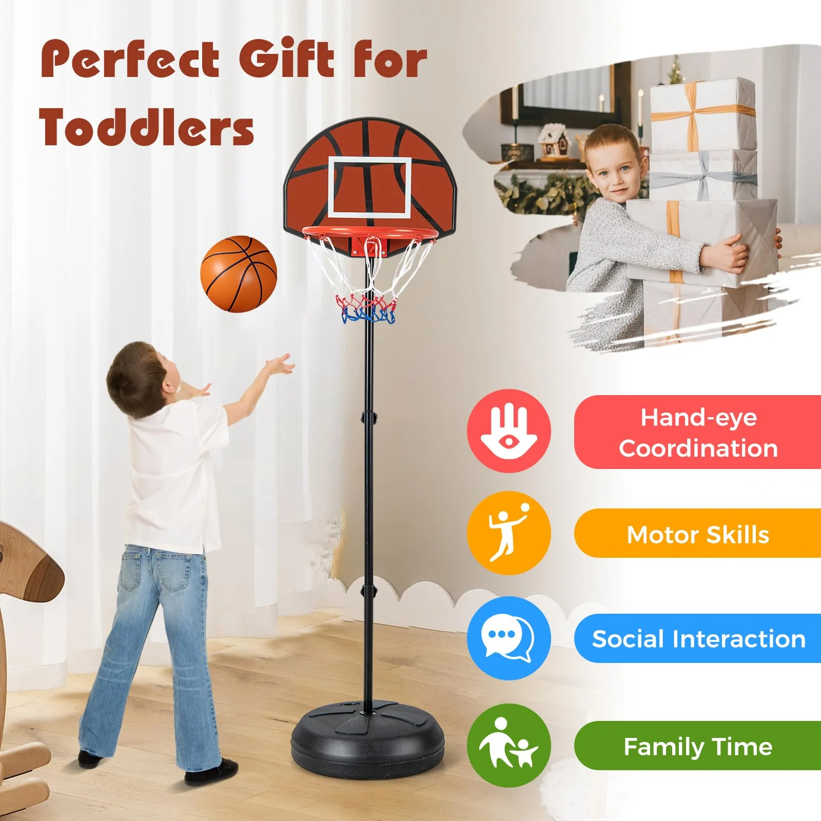 Goplus Kids Basketball Hoop, 2-in-1 Toddler Basketball Goal System with Dart Board, 6 Darts, Fillable Base - Image 8