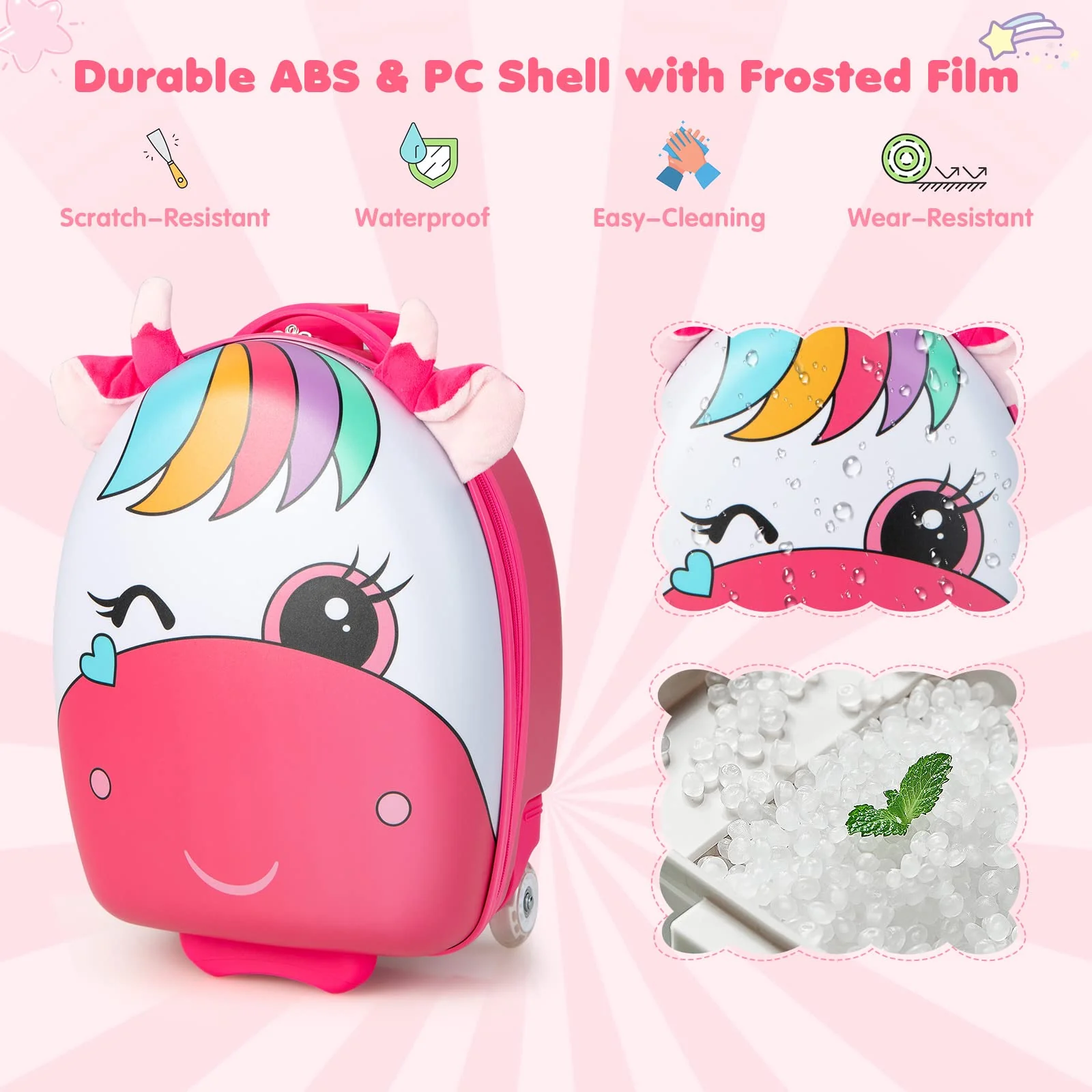 Goplus Kids Luggage, 16" Carry on Cuitcase with LED Wheels, Waterproof Hard Shell, Lightweight Rolling Luggage for Travel - Image 5