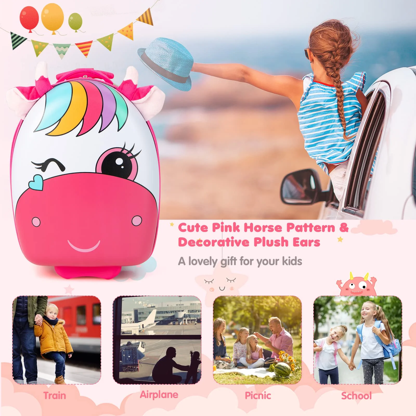 Goplus Kids Luggage, 16" Carry on Cuitcase with LED Wheels, Waterproof Hard Shell, Lightweight Rolling Luggage for Travel - Image 7