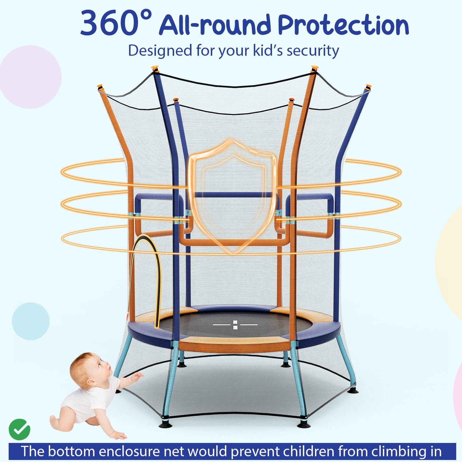 Goplus Kids Trampoline for Toddlers, ASTM Approved Mini Trampoline w/Heightened Safety Enclosure Net - Image 3
