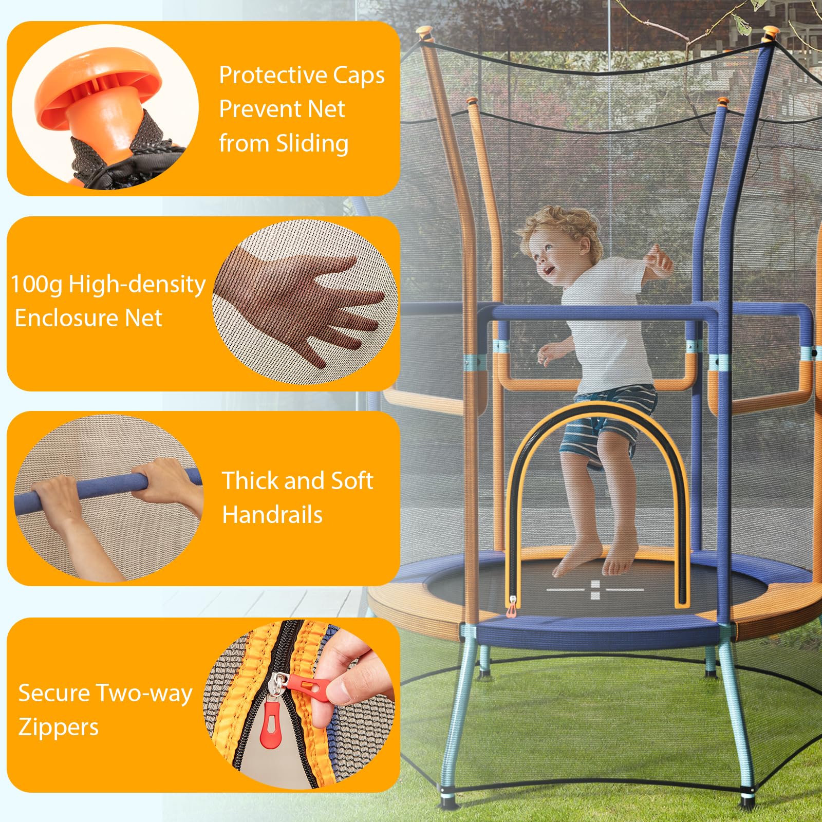 Goplus Kids Trampoline for Toddlers, ASTM Approved Mini Trampoline w/Heightened Safety Enclosure Net - Image 4