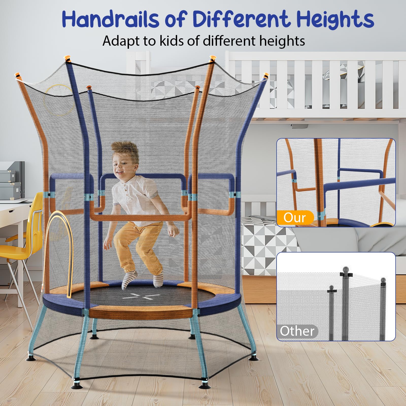 Goplus Kids Trampoline for Toddlers, ASTM Approved Mini Trampoline w/Heightened Safety Enclosure Net - Image 6