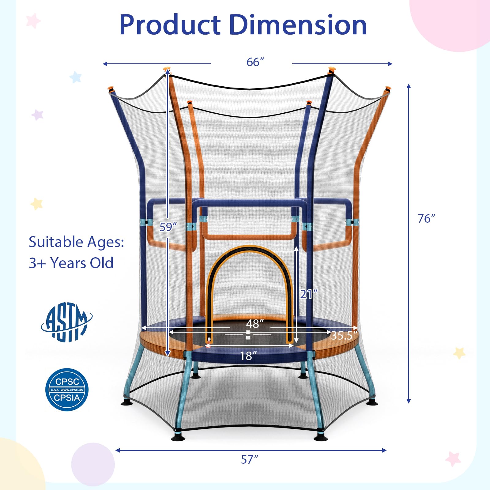 Goplus Kids Trampoline for Toddlers, ASTM Approved Mini Trampoline w/Heightened Safety Enclosure Net - Image 7