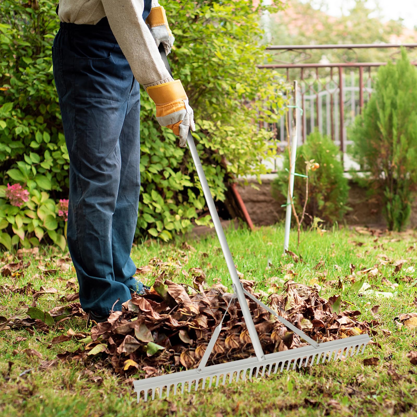 Goplus Landscape Rake 36 Inch, Aluminum Rake Head w/36 Tines and 68" Long Non-slip Handle, Yard Rake Tool for Loosening & Leveling Soil - Image 2