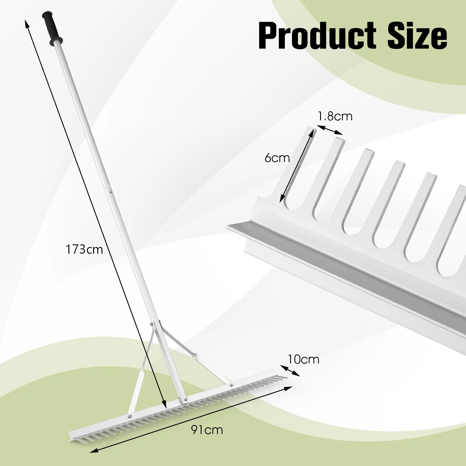 Goplus Landscape Rake 36 Inch, Aluminum Rake Head w/36 Tines and 68" Long Non-slip Handle, Yard Rake Tool for Loosening & Leveling Soil - Image 7