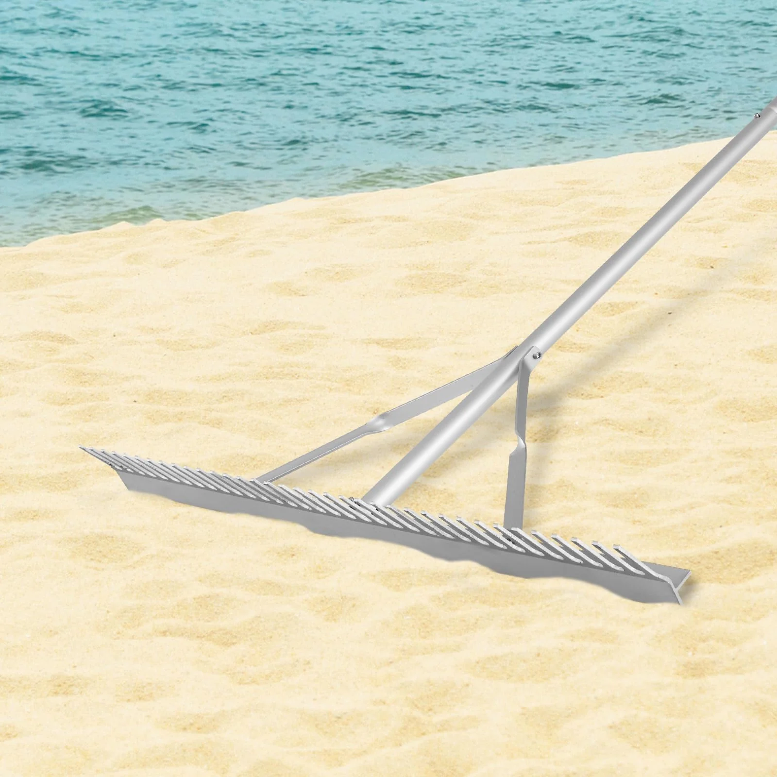 Goplus Landscape Rake 36 Inch, Aluminum Rake Head w/36 Tines and 68" Long Non-slip Handle, Yard Rake Tool for Loosening & Leveling Soil - Image 9