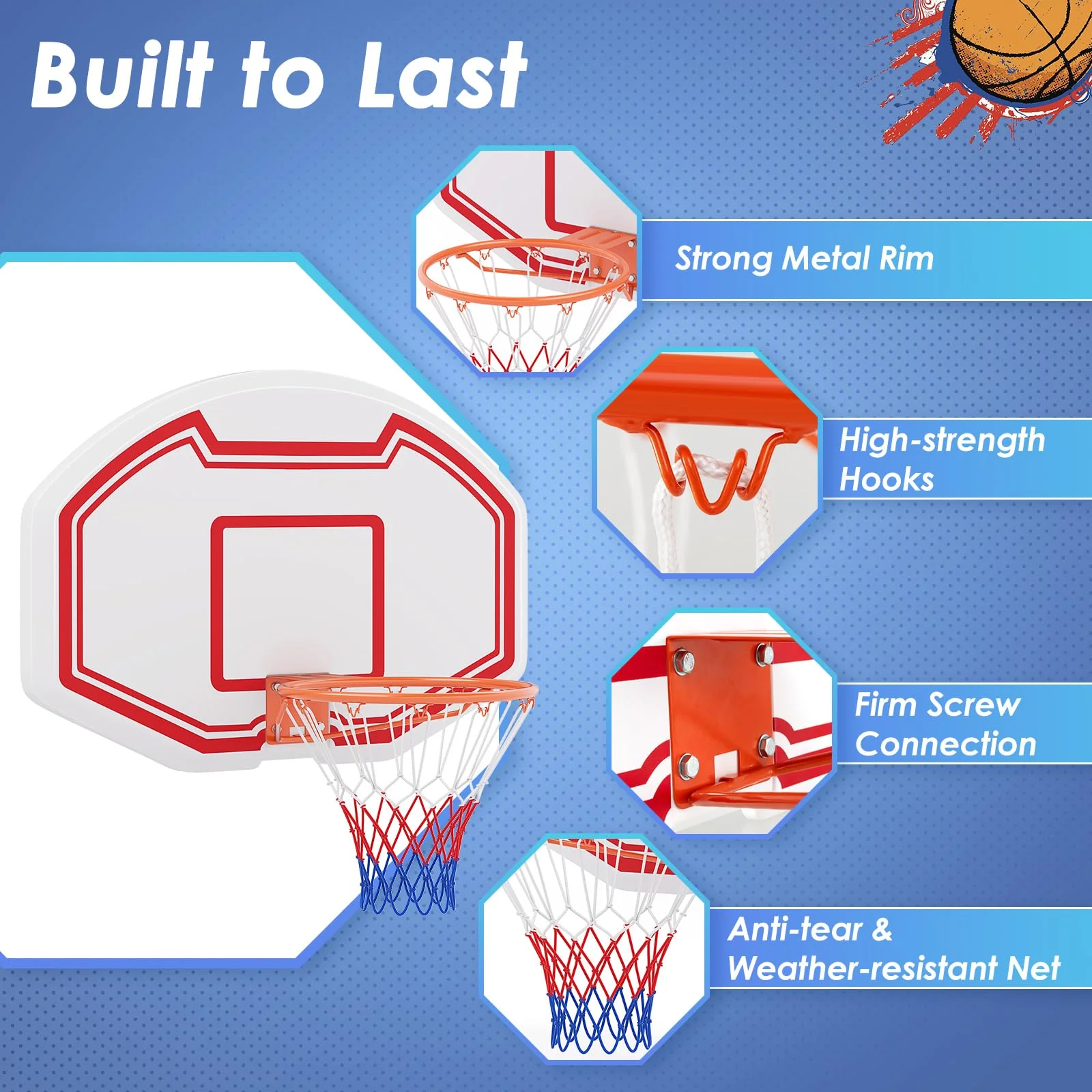 Goplus Large Wall Mounted Basketball Hoop, Indoor Outdoor Basketball Games w/ 36" x 24" Shatter-Proof Backboard - Image 3