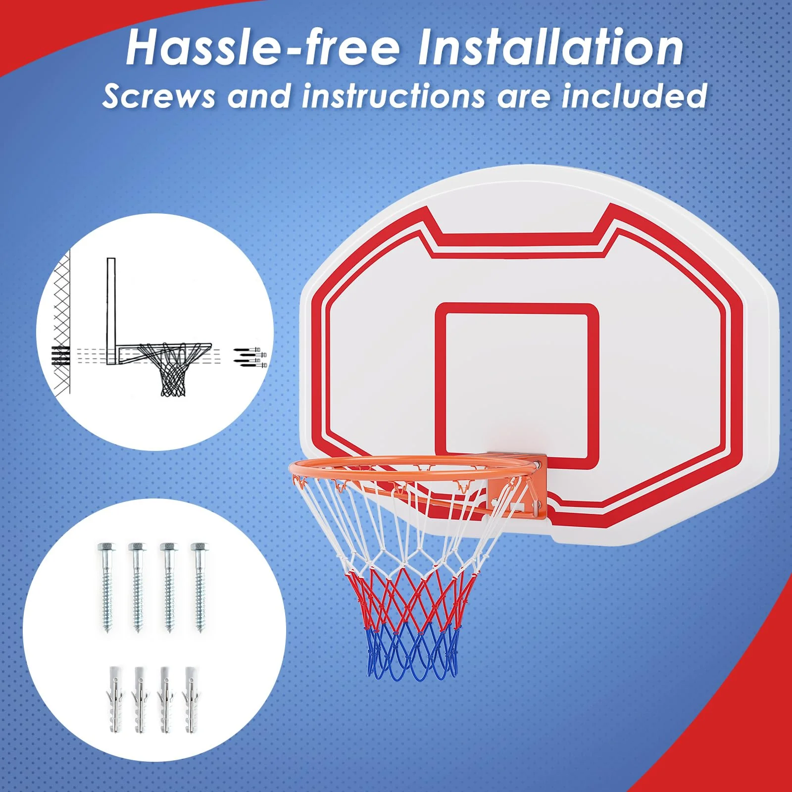 Goplus Large Wall Mounted Basketball Hoop, Indoor Outdoor Basketball Games w/ 36" x 24" Shatter-Proof Backboard - Image 4
