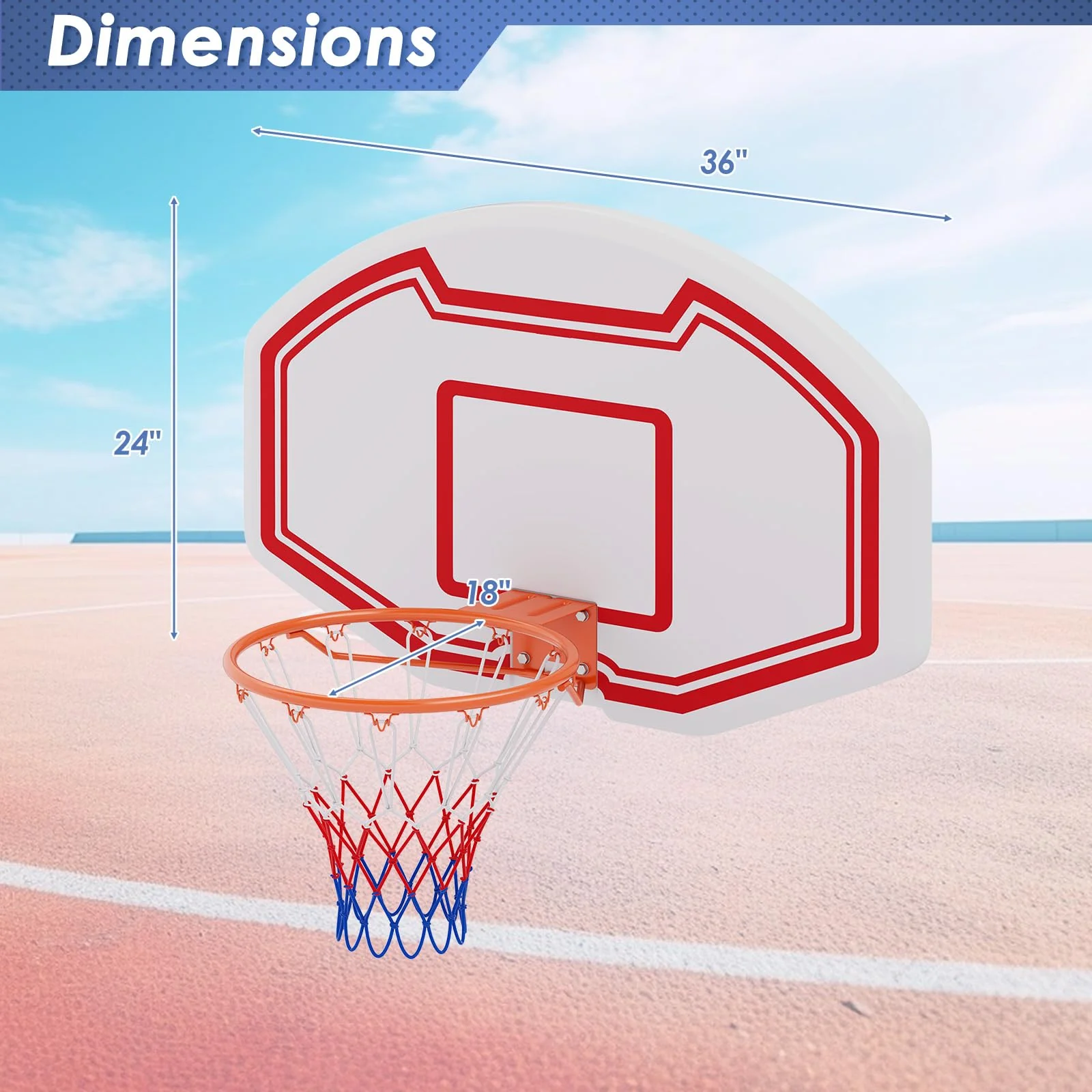 Goplus Large Wall Mounted Basketball Hoop, Indoor Outdoor Basketball Games w/ 36" x 24" Shatter-Proof Backboard - Image 5
