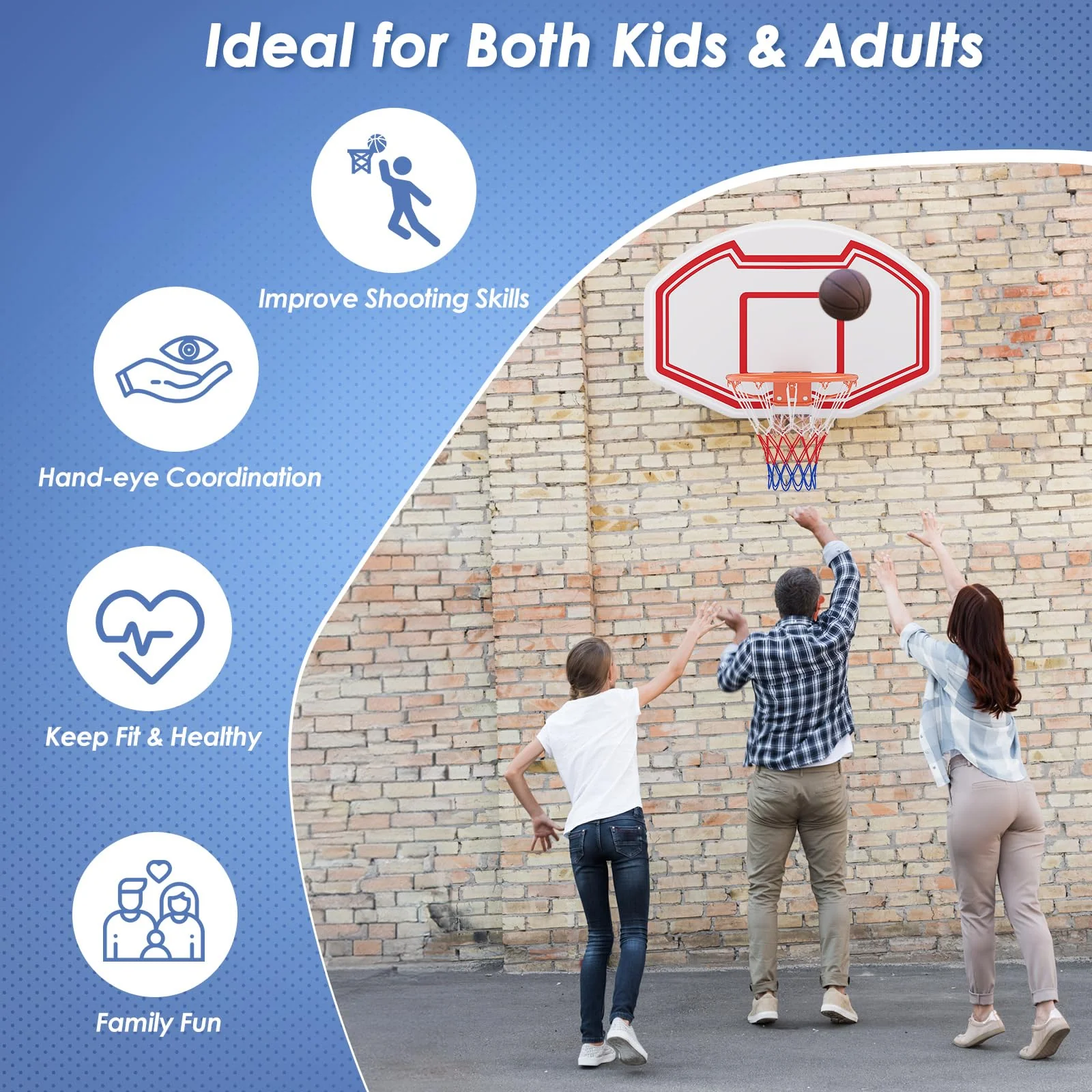 Goplus Large Wall Mounted Basketball Hoop, Indoor Outdoor Basketball Games w/ 36" x 24" Shatter-Proof Backboard - Image 6