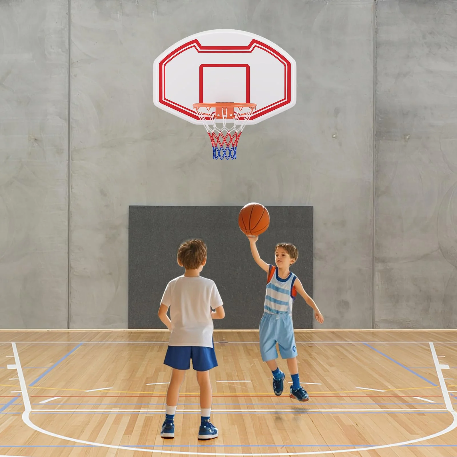 Goplus Large Wall Mounted Basketball Hoop, Indoor Outdoor Basketball Games w/ 36" x 24" Shatter-Proof Backboard - Image 7