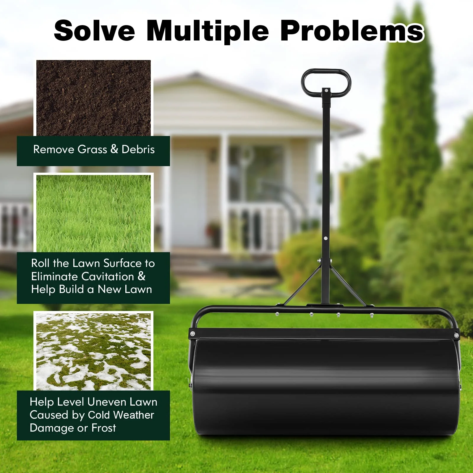 Goplus Lawn Roller, Push/Tow-Behind Lawn Roller, 17 Gallon/63L Water/Sand-Filled Sod Roller with Detachable Gripping Handle - Image 6
