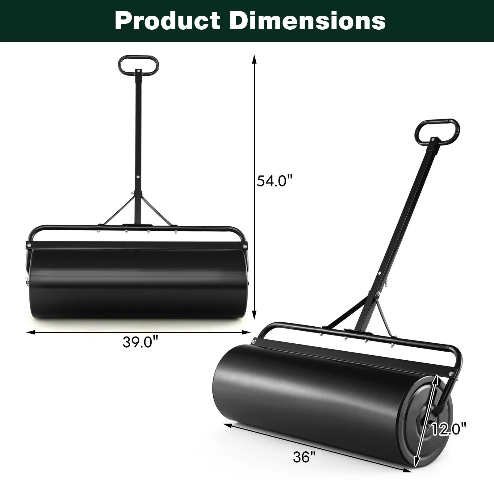 Goplus Lawn Roller, Push/Tow-Behind Lawn Roller, 17 Gallon/63L Water/Sand-Filled Sod Roller with Detachable Gripping Handle - Image 7