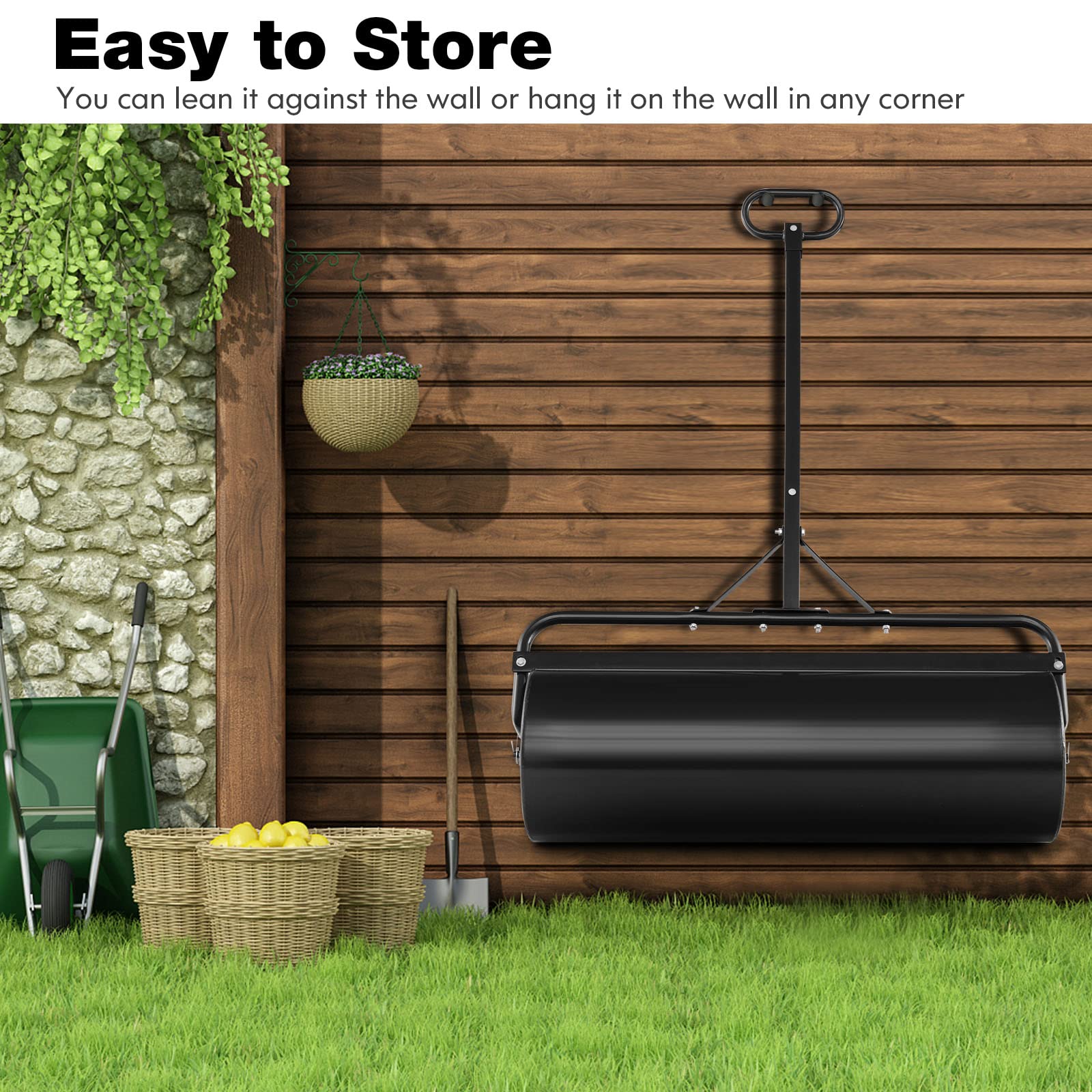 Goplus Lawn Roller, Push/Tow-Behind Lawn Roller, 17 Gallon/63L Water/Sand-Filled Sod Roller with Detachable Gripping Handle - Image 8