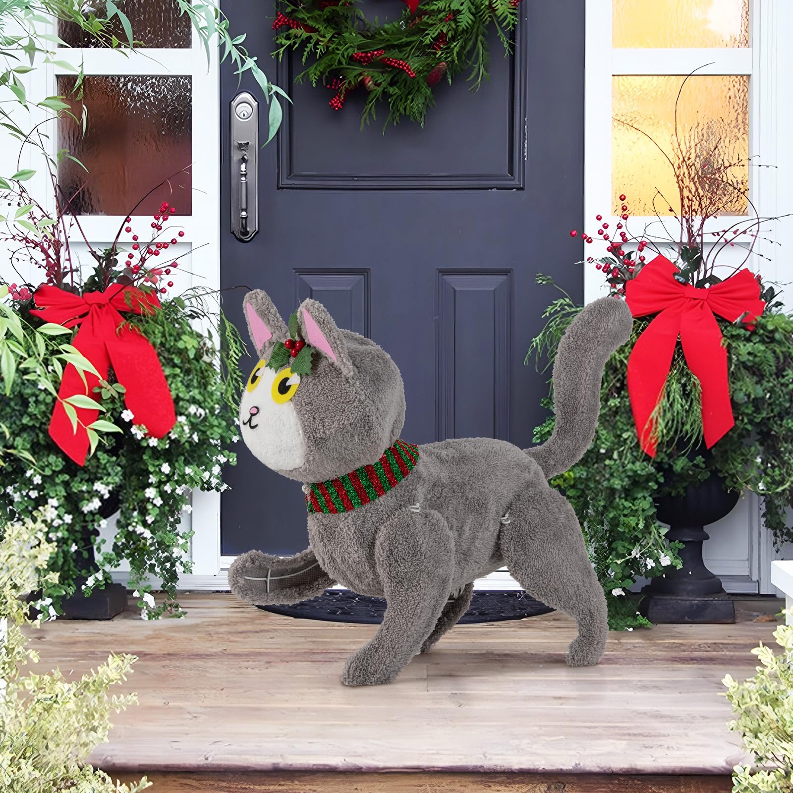 Goplus Lighted Christmas Cat, Indoor Outdoor Kitty Decoration w/ 88 LED Lights - Image 2